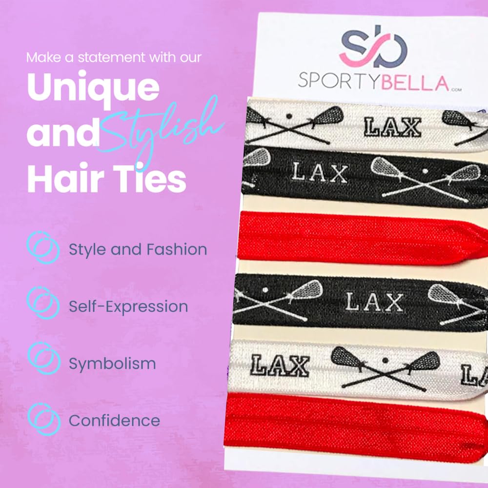 Lacrosse Hair Accessories, Lacrosse Hair Ties, No Crease Lacrosse Hair Elastics Set (Red)