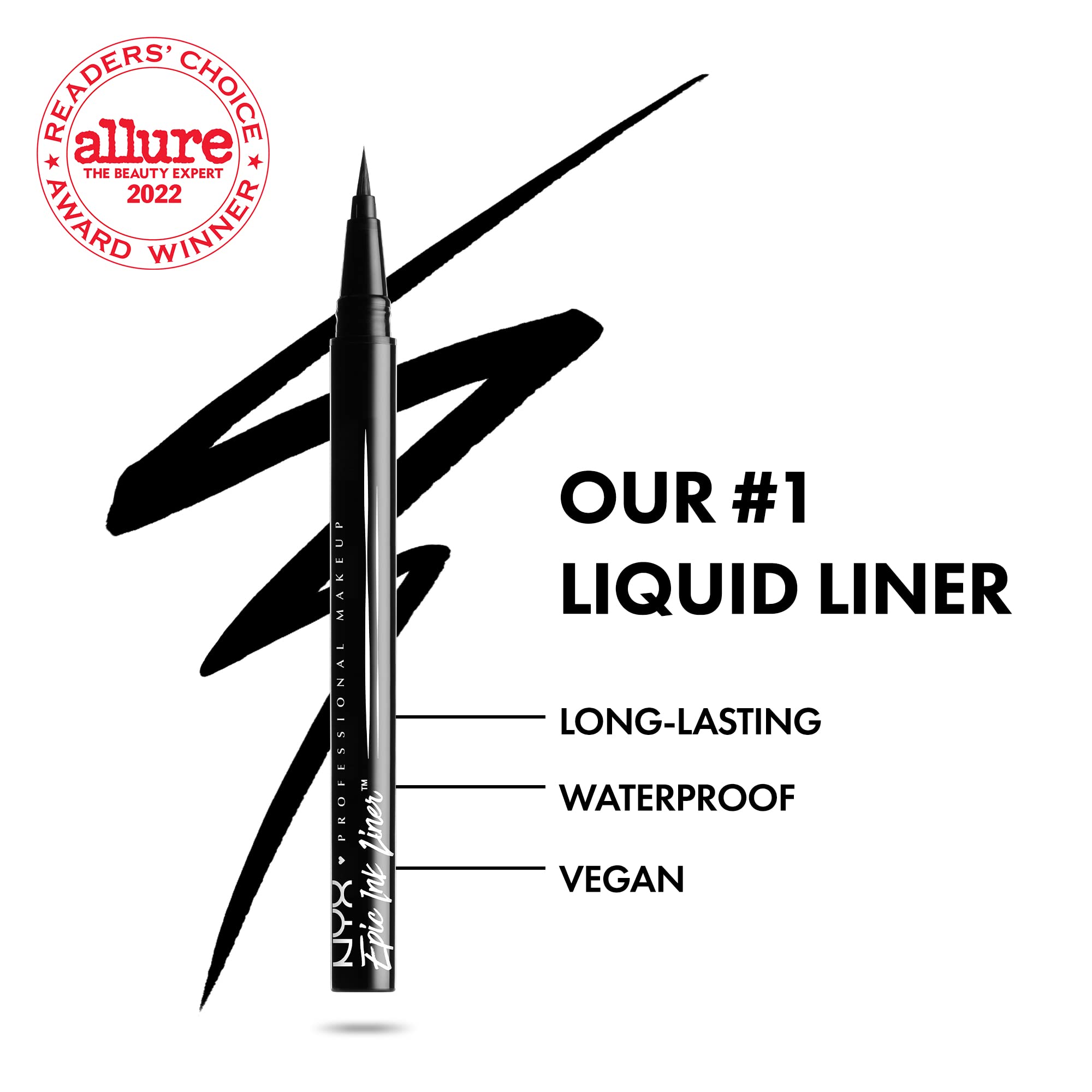 Nyx Professional Makeup Epic Ink Liner, Waterproof Liquid Eyeliner - Black (Pack Of 2), Vegan Formula