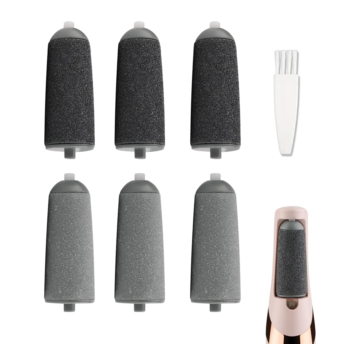 6 Pack Replacement Rollers Compatible with Finishing Touch Flawless Pedi Electric Tool File Include a Cleaning Brush (3 Black Co