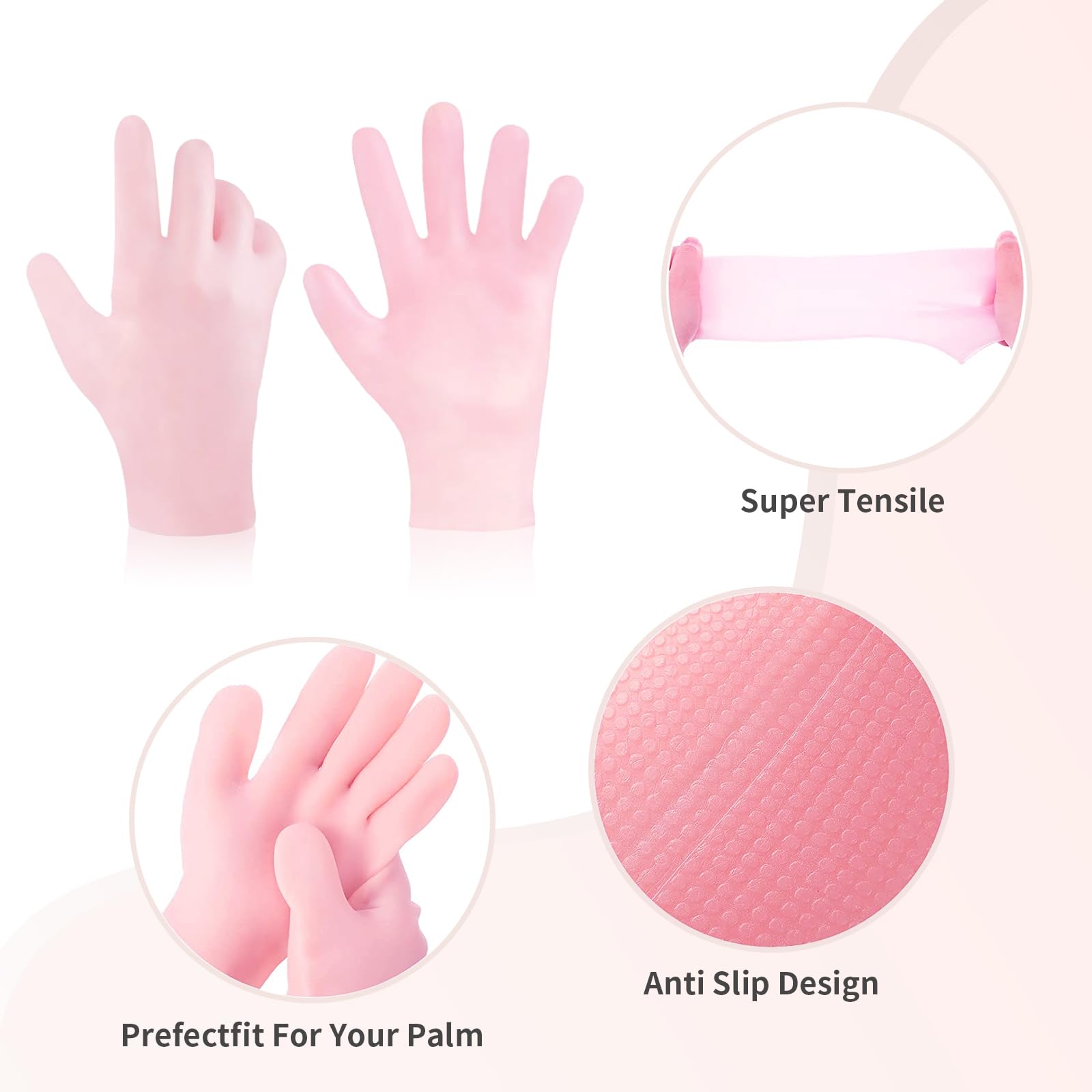 Moyretty Silicone Moisturizing Gloves 2 Pairs, Flexible & Durable, Ideal For Dry Hands, Home Spa Experience - Pink & Beige