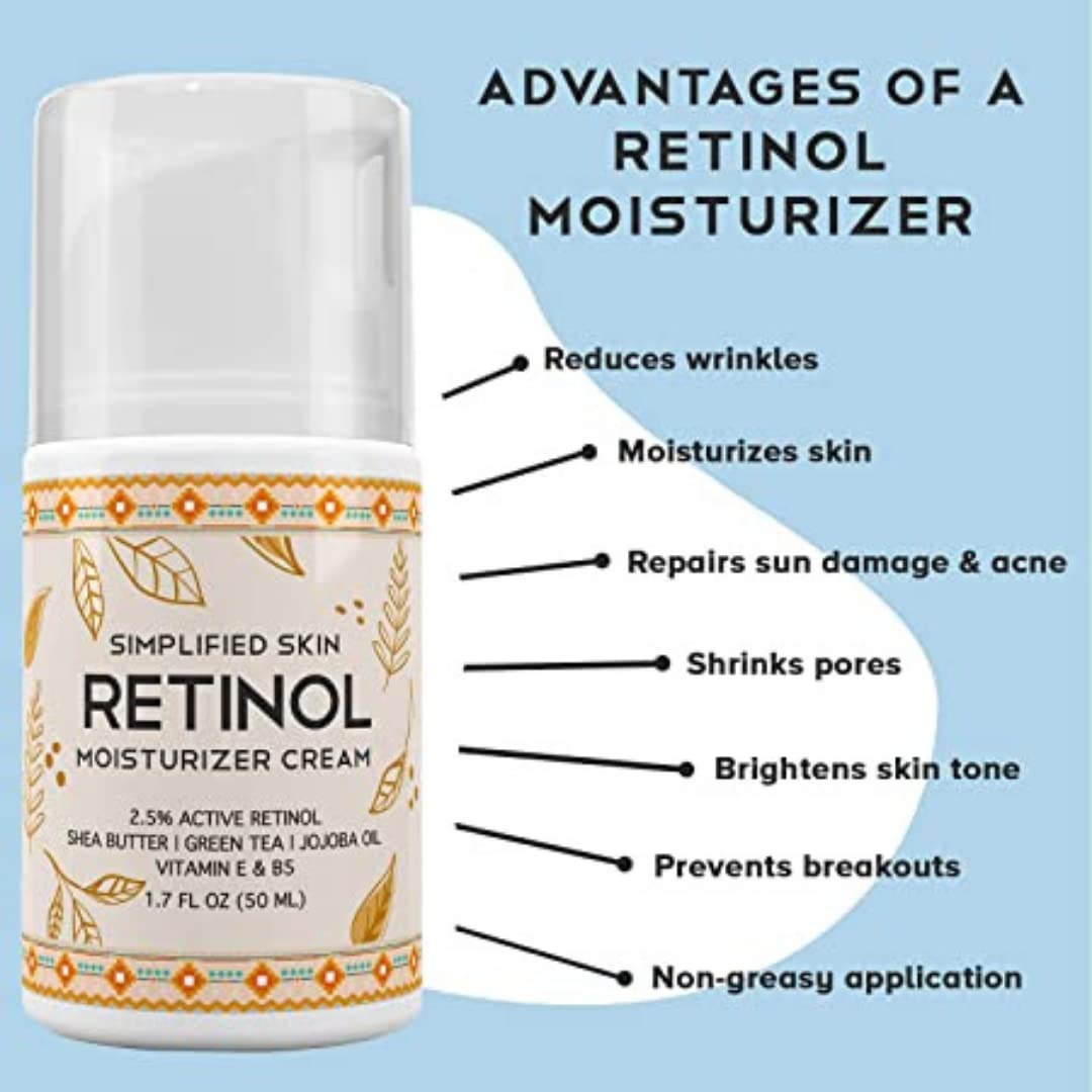 25% Retinol cream Face Moisturizer w Vitamin E & Hyaluronic Acid for Wrinkles & Acne - Eye cream - Anti Aging Facial Skin care P