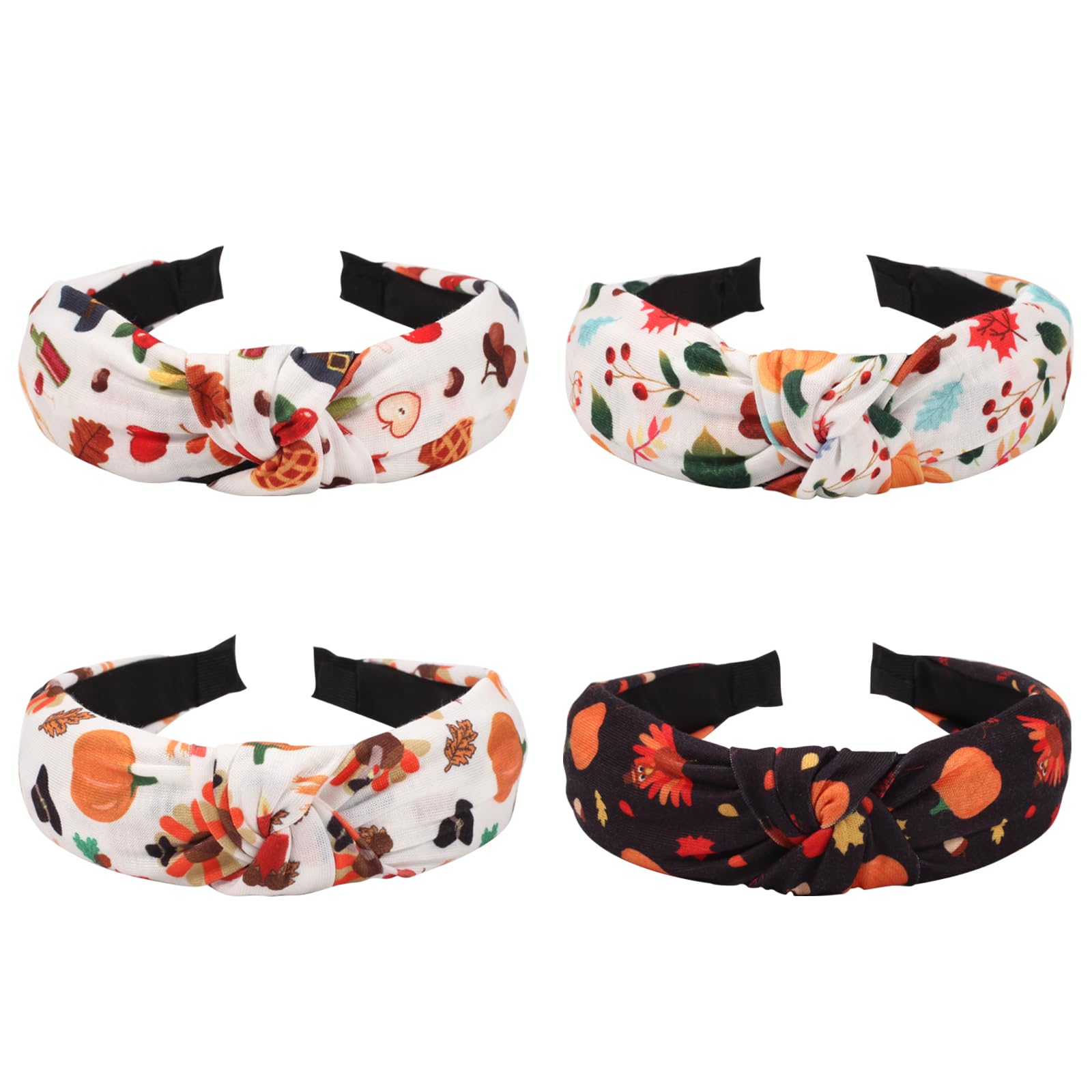 Ardorchid 4PCS Thanksgiving Day Headbands for Women Girls Knot Wide Fall Turkey Hairbands Fruit Hat Pumpkin Corn Non Slip Elasti