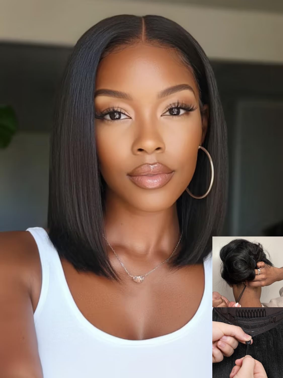 Nadula Bye Bye Knots Glueless Straight Bob Drawstring Wig Human Hair Pre Plucked, Pre Cut No Slip 7x5 HD Lace Front Wigs Invisib