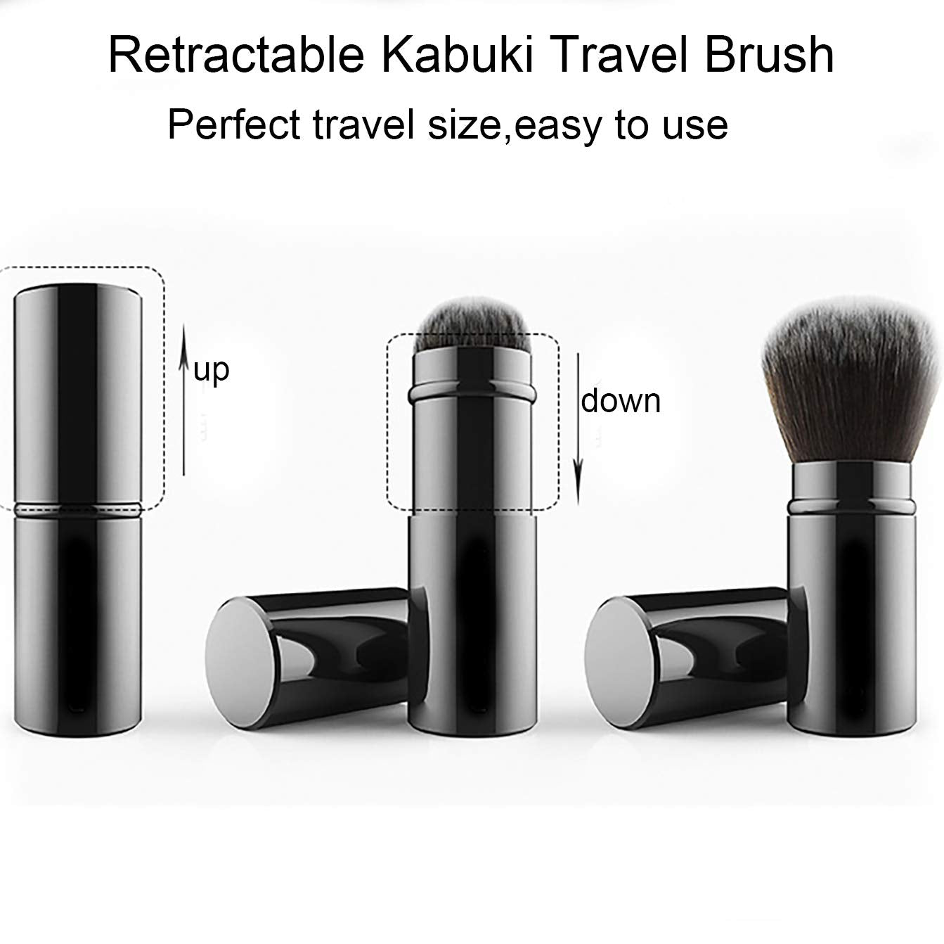 Falliny 2 Pack Retractable Kabuki Makeup Brush, Travel Face Blush Brush, Portable Powder Foundation Brush With Cover For Blush,