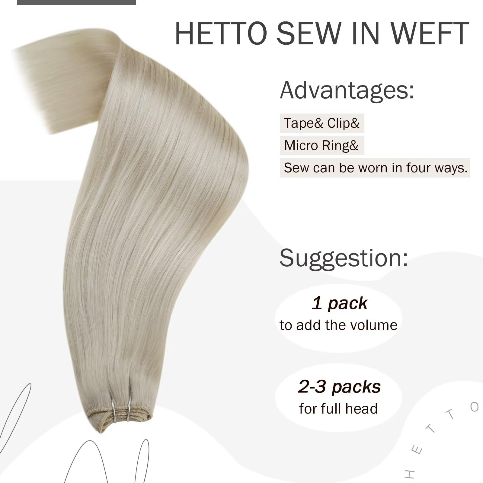 Hetto Blonde Weft Hair Extensions Sew In Human Hair Extensions 14 Inch #60 Platinum Blonde Brazilian Human Hair Weft Sew In Doub