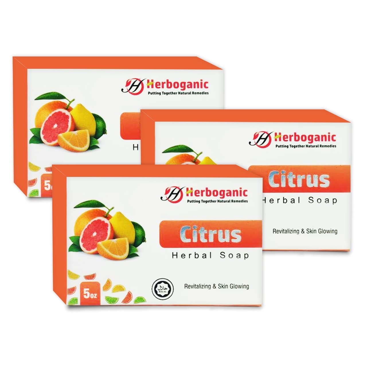 HERBOGANIC Citrus Herbal Soap | Pack of 3 of 5oz soap Bar | Natural Bar Soap for Face and Body | Hydrating and Nourishing | Suit