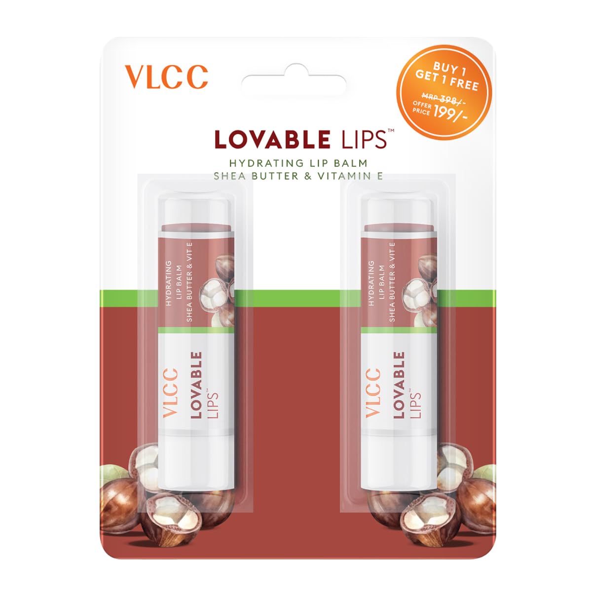 Vlcc Lovable Hydrating Lip Balm  Shea Butter + Vitamin E  4.5G + 4.5G | Buy One Get One | Nourishes, Moisturizes & Softens | I