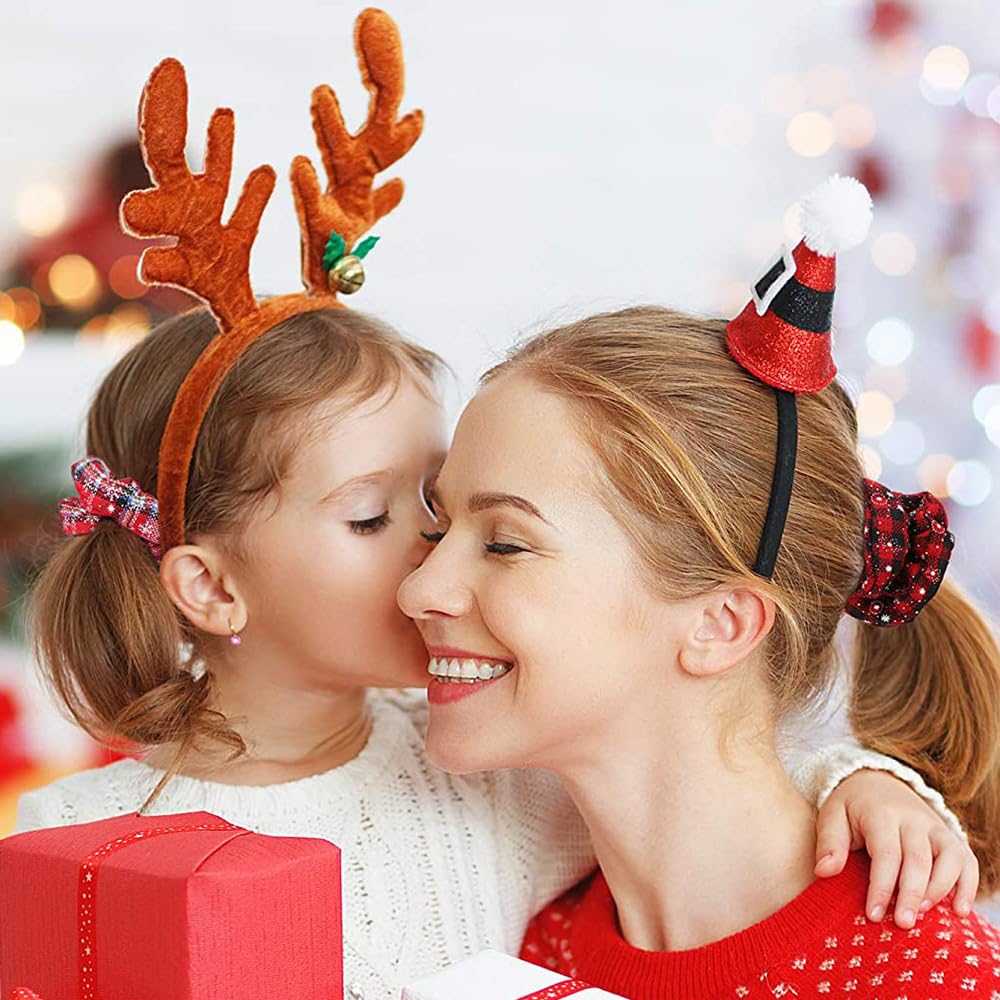 4 Packs Christmas Scrunchies Hair Bands Soft Elastic Hair Ties Plaid Hair Scrunchy Ties Snowflake Print Design Hair Scrunchy Chr