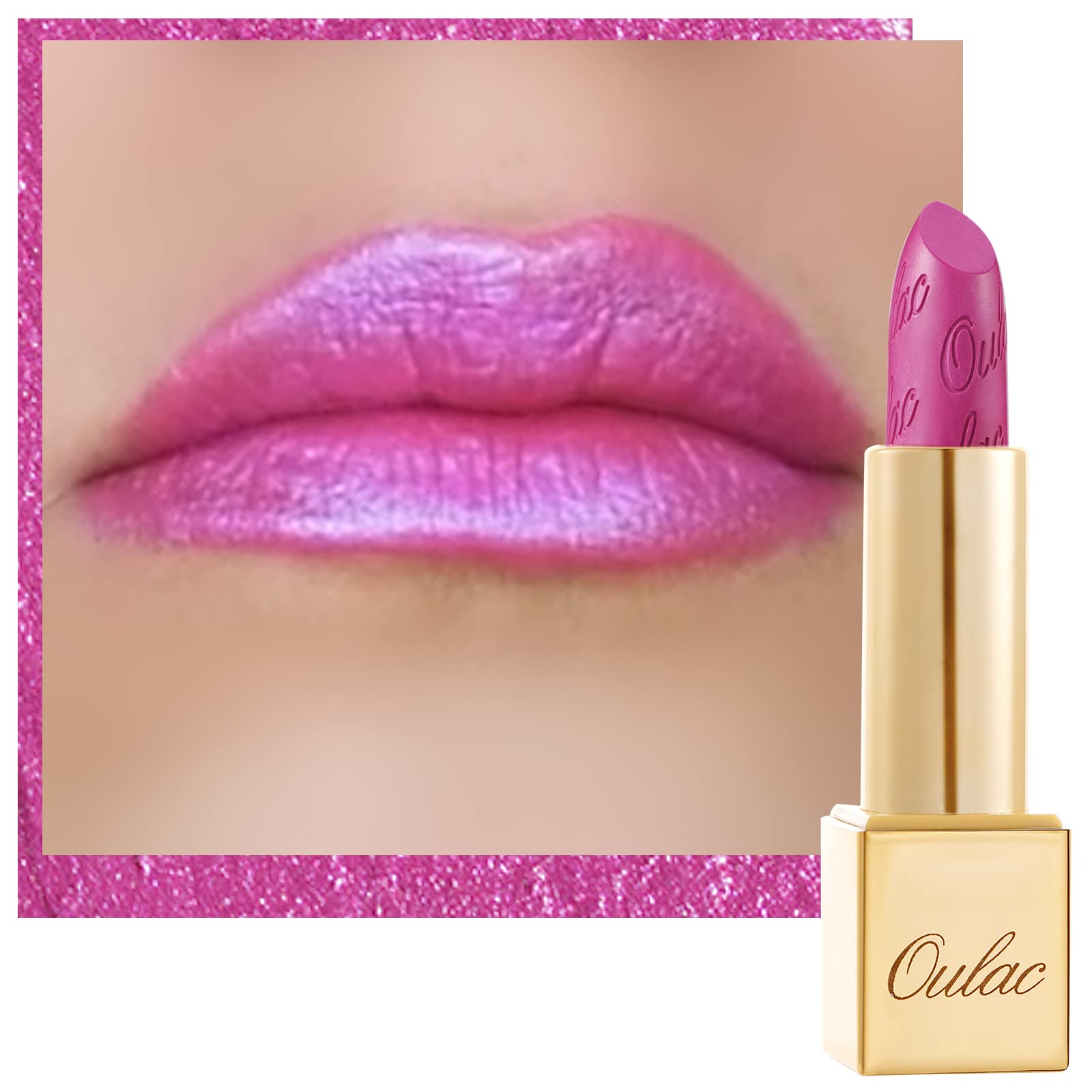 Oulac Pink Lipstick for Women with Metallic 3D Shine Lightweight Hydrating Formula, High Impact Lip Color, Full Coverage Lip Mak