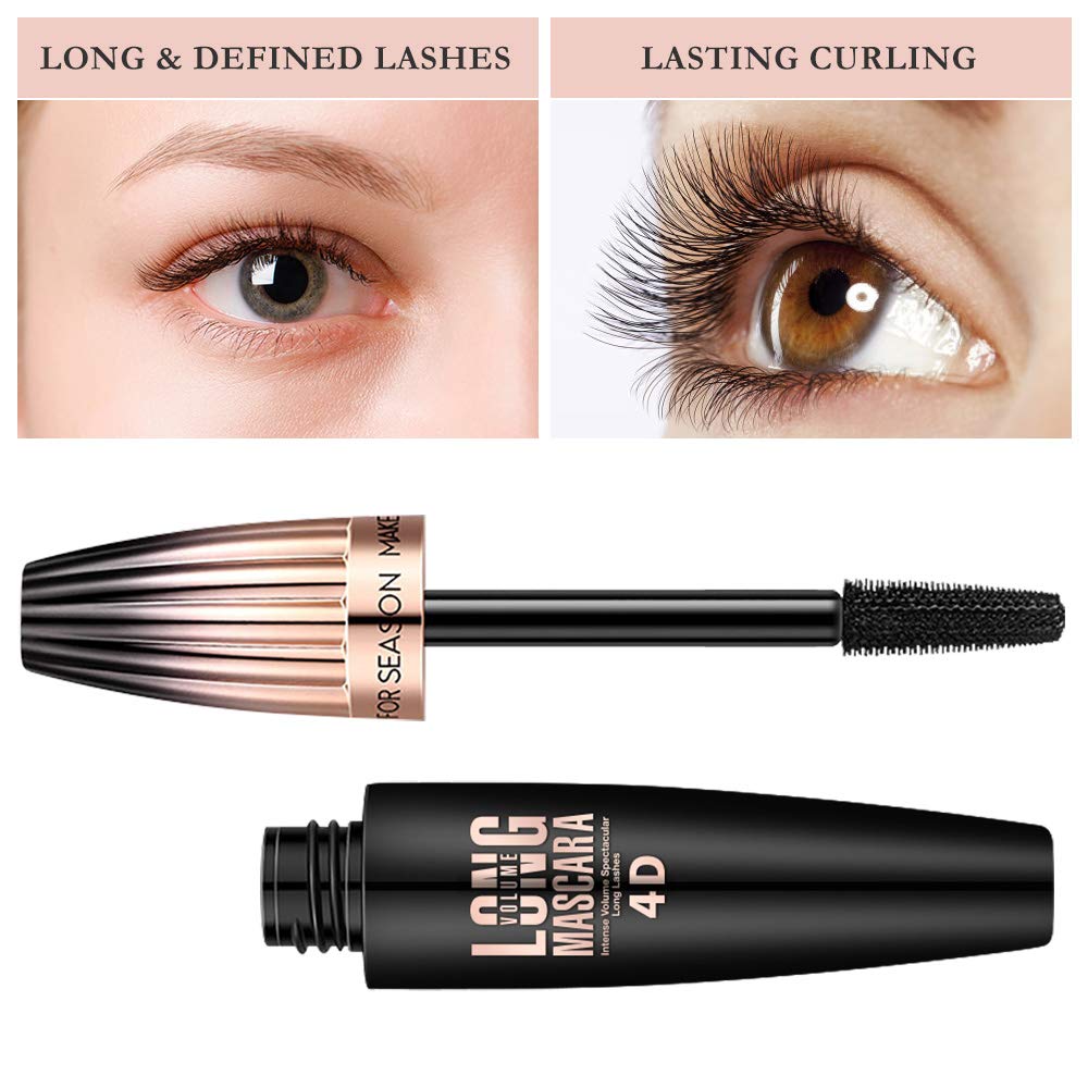 Bieyoc 4D Silk Fiber Lash Mascara - Waterproof Black Volume & Length, 0.35 oz