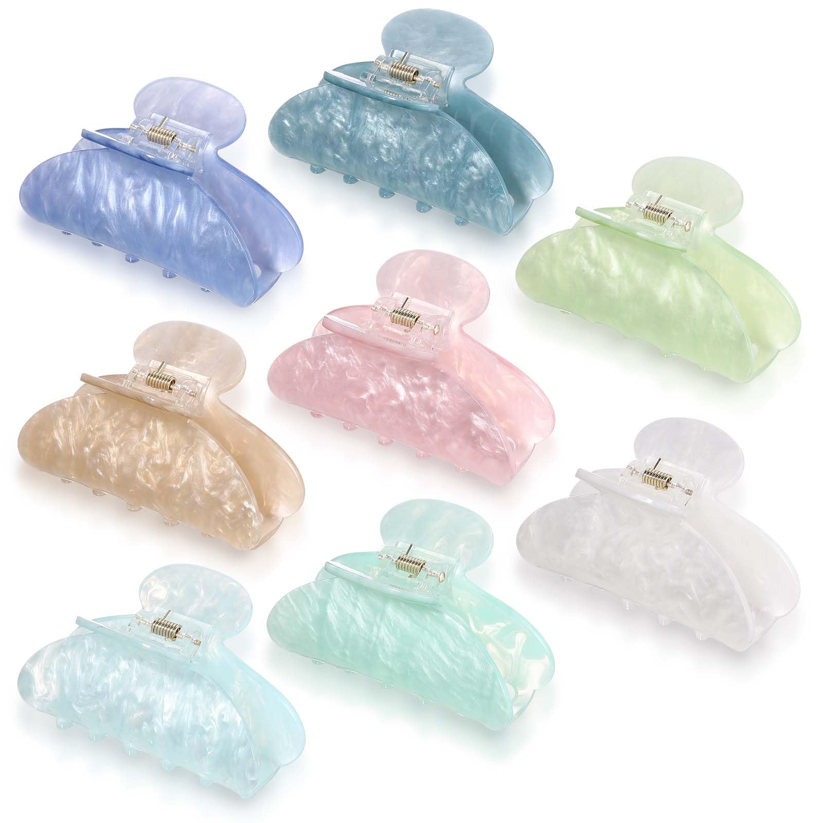 Yuxung 8 Pcs Large Acrylic Hair Claw Clips for Women Non slip Strong Hold Clamps for Thick and Thin Hair(Marble,Multicolor)