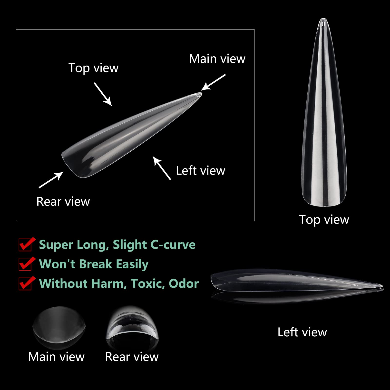 504Pcs 3Xl Stiletto Nail Tips, 3Xl Extra Long Clear For Acrylic Nails Professional, 12 Sizes Tapered Acrylic Full Nail Tips Pres