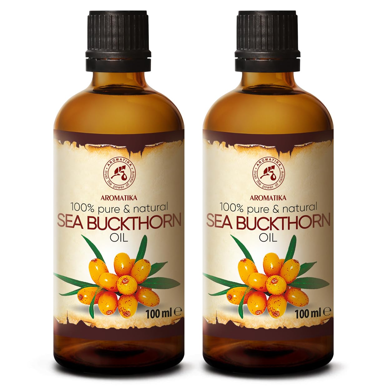 Sea Buckthorn Oil (2pack of 2 x 3.4oz) 6.8oz - Cold Pressed - Pure & Natural - Hippophae Rhamnoides - Carrier Oil for Essential 
