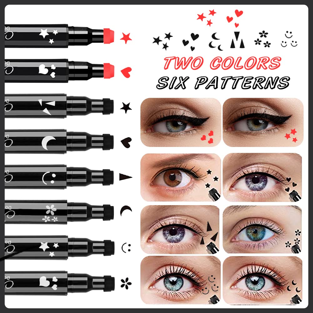 10 Pack Liquid Eyeliner Stamp Set With 8Pcs Eyeliner Stamp And 2Pcs Eyebrow Pencil, Waterproof Smudgeproof Eyeliner Long Lasting
