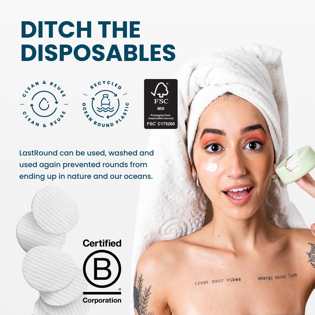 Lastround Large Reusable Cotton Rounds By Lastobject - 7 Cotton Pads Equivalent Of 1750 Common Makeup Remover Pads Eco Friendly