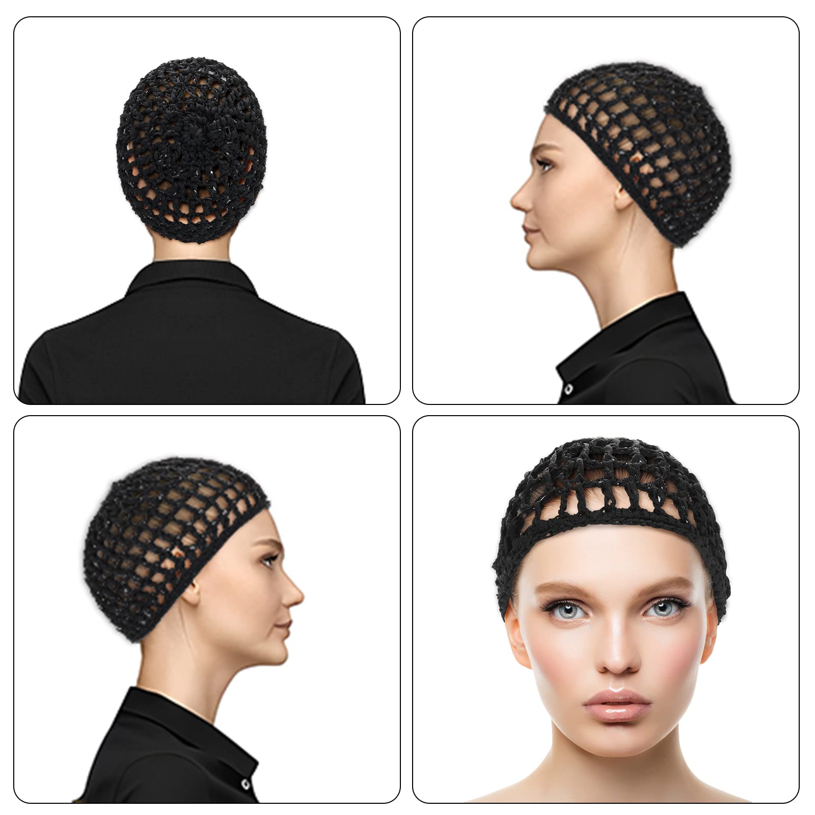 Wllhyf 4 Pack Hair Nets Cap Crochet Knit Snood Bonnets Sleeping Hairnet Fitted Hair Cover Wrap Comfortable Haircare Wave Cap For