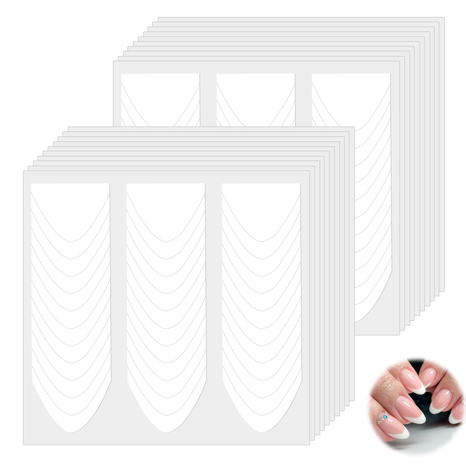 1440 Pcs Nail Strips Nail Stickers 40 Sheets French Manicure Nail Stickers Strips Self Adhesive Nail Sticker Tips White Half Moo