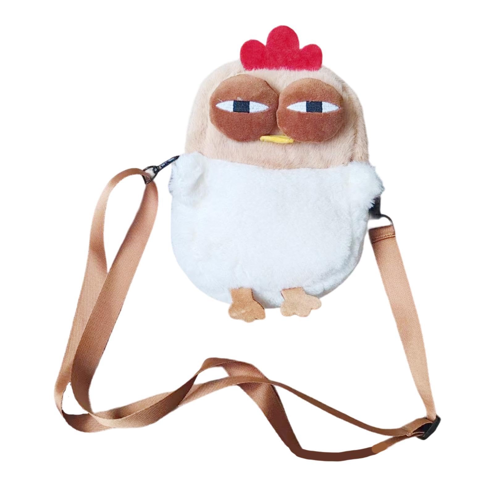 Atorse Cartoon Hen Crossbody Bag Casual Pouch Portable Cute Chicken Shape Plush Bag