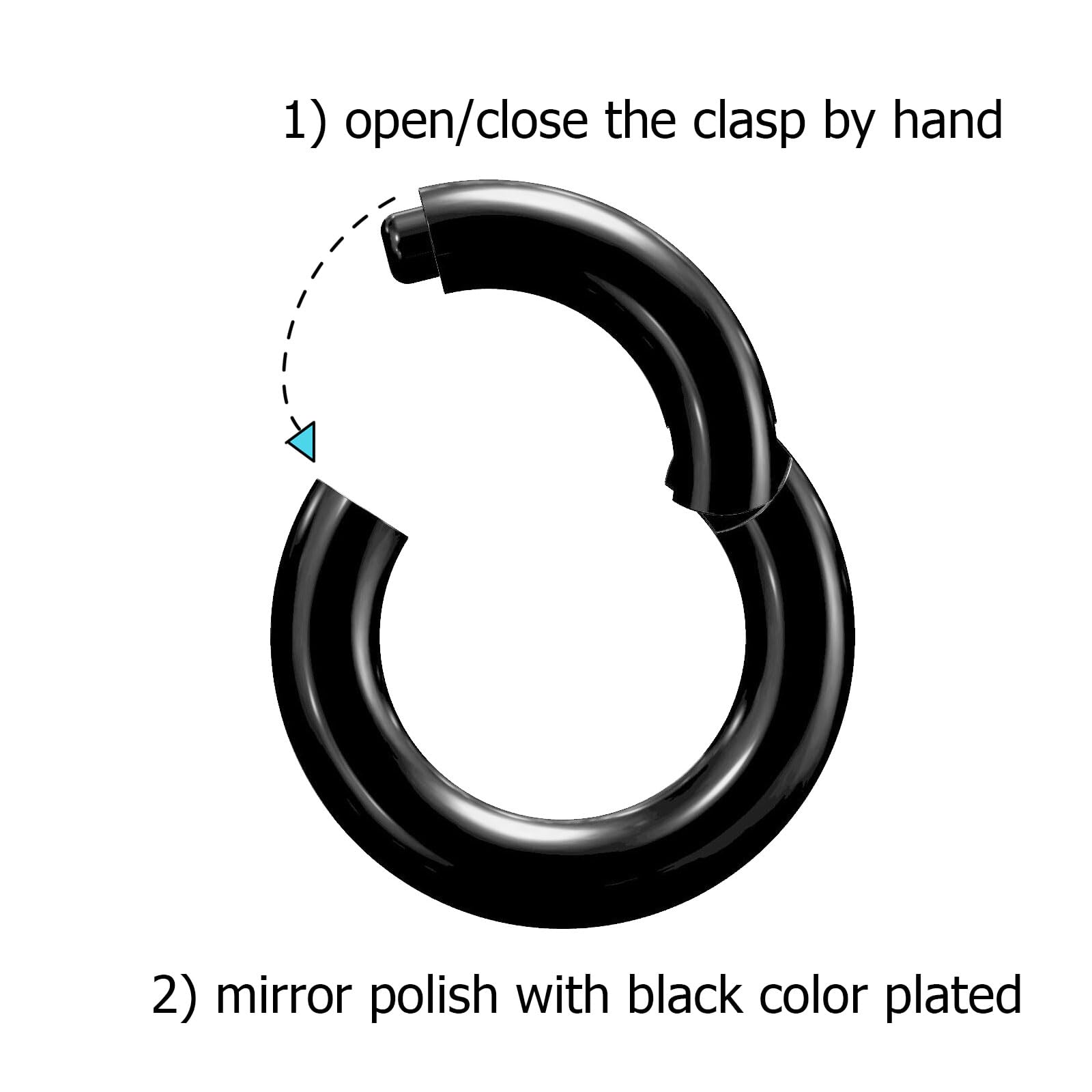 NewkeepsR 6G  10mm Black Large Gauge Prince Albert 316L Surgical Steel Septum Hinged Clicker Segment Orbital Conch Rings