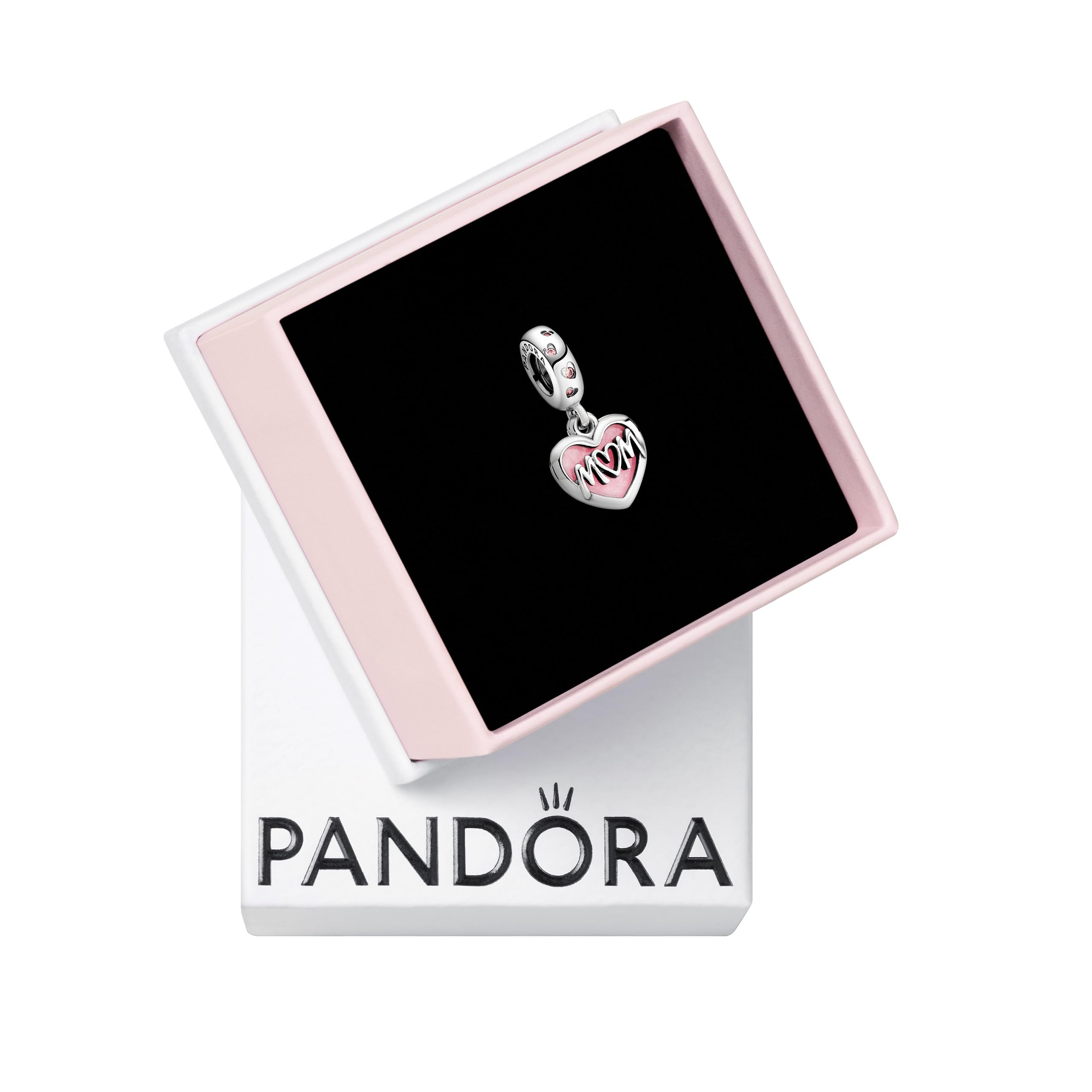 PANDORA Mom Script Heart Dangle Charm - Compatible Moments Bracelets - Jewelry for Women - Gift for Women - Made with Sterling S