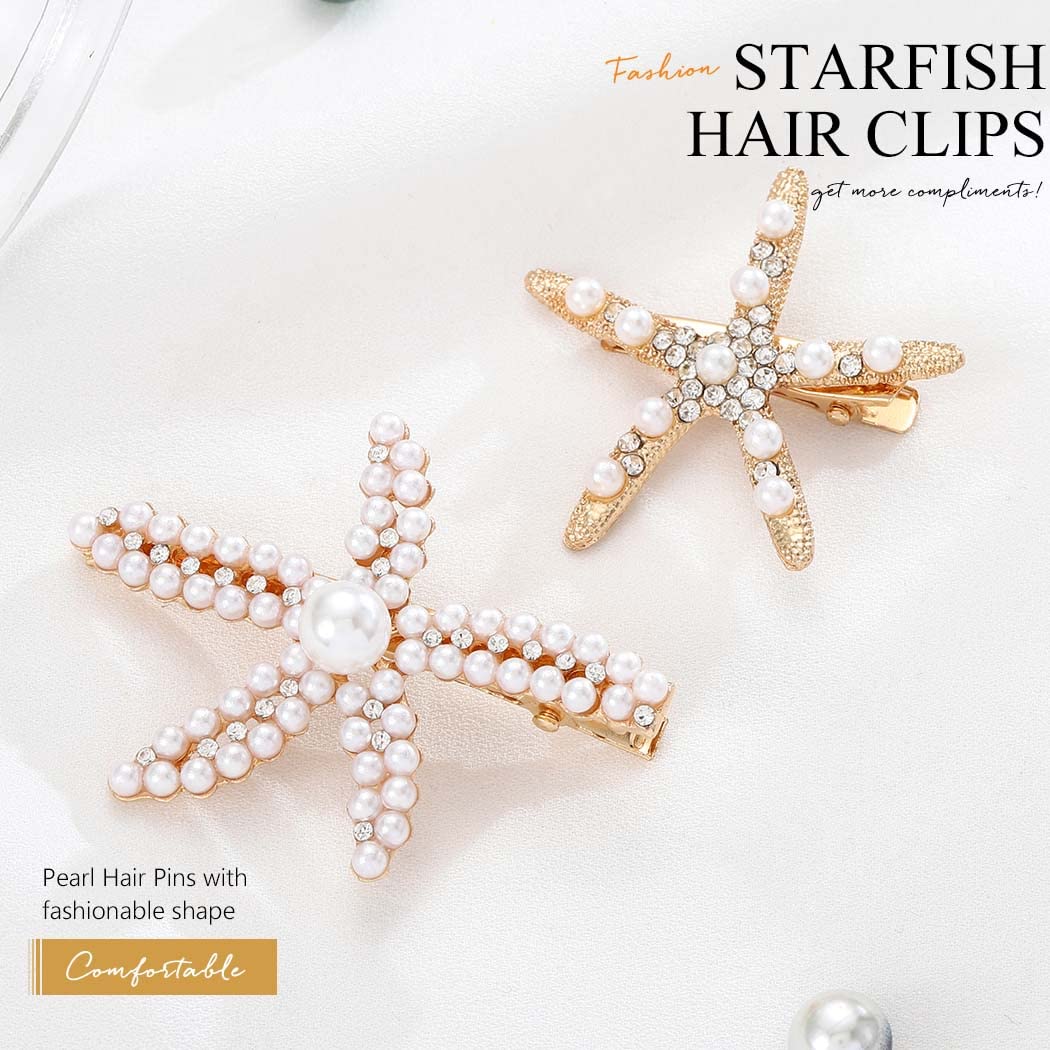 Bartosi Starfish Hair Clips Gold Pearl Hair Barrettes Crystal Hair Pin Bride Wedding Head Pieces Decorative Bobby Pins Hair Acce