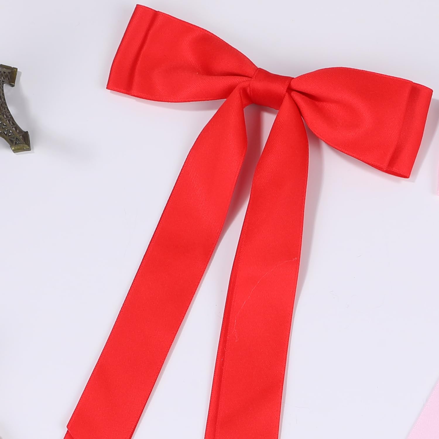 Satin Bow Hair Clips For Women, Silkly Satin Black Beige Hair Ribbon Bow With Long Tail Hair Accessories For Girls (Black Beige)