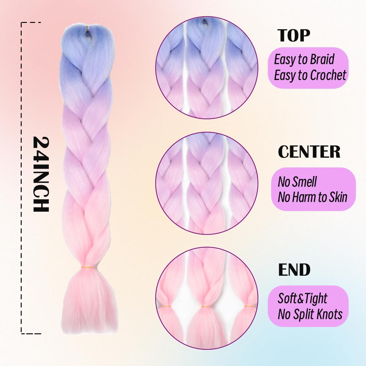 Jumbo Braiding Hair Fiber Mix Four Silky Colorful Twist Braiding Hair 3Pcs Rainbow Colors Extensions Kanekalon Synthetic Hair Bl
