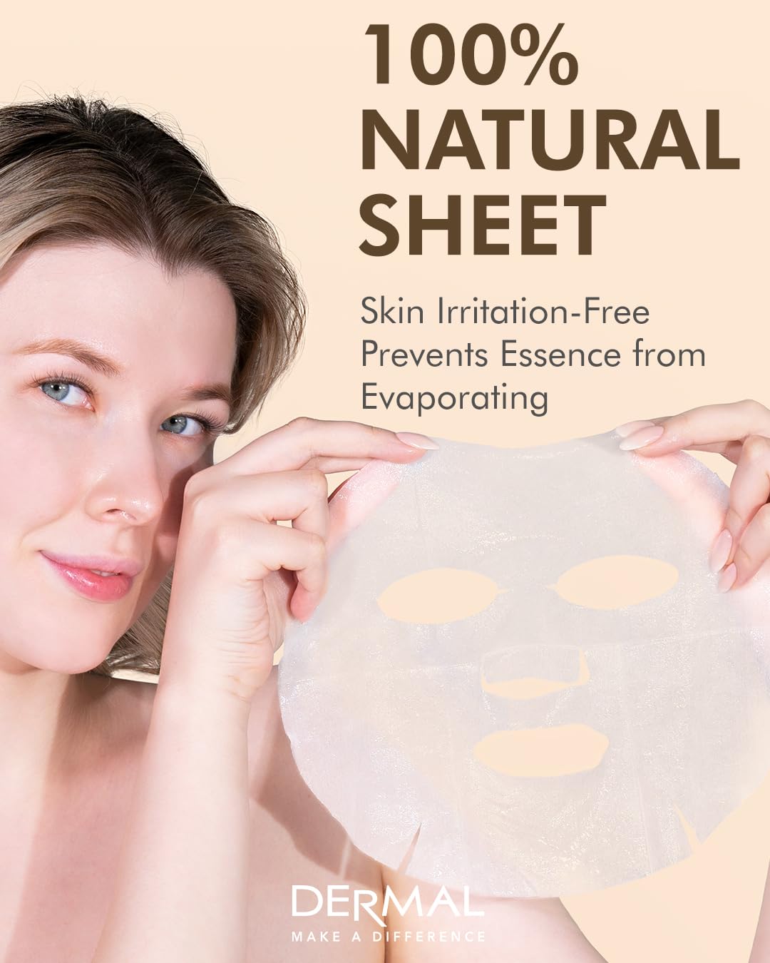 Dermal Snail Collagen Essence Facial Mask Sheet 23G Pack Of 100 - Skin Regenerating & Trouble Care For Acne Prone Skin, Daily Sk