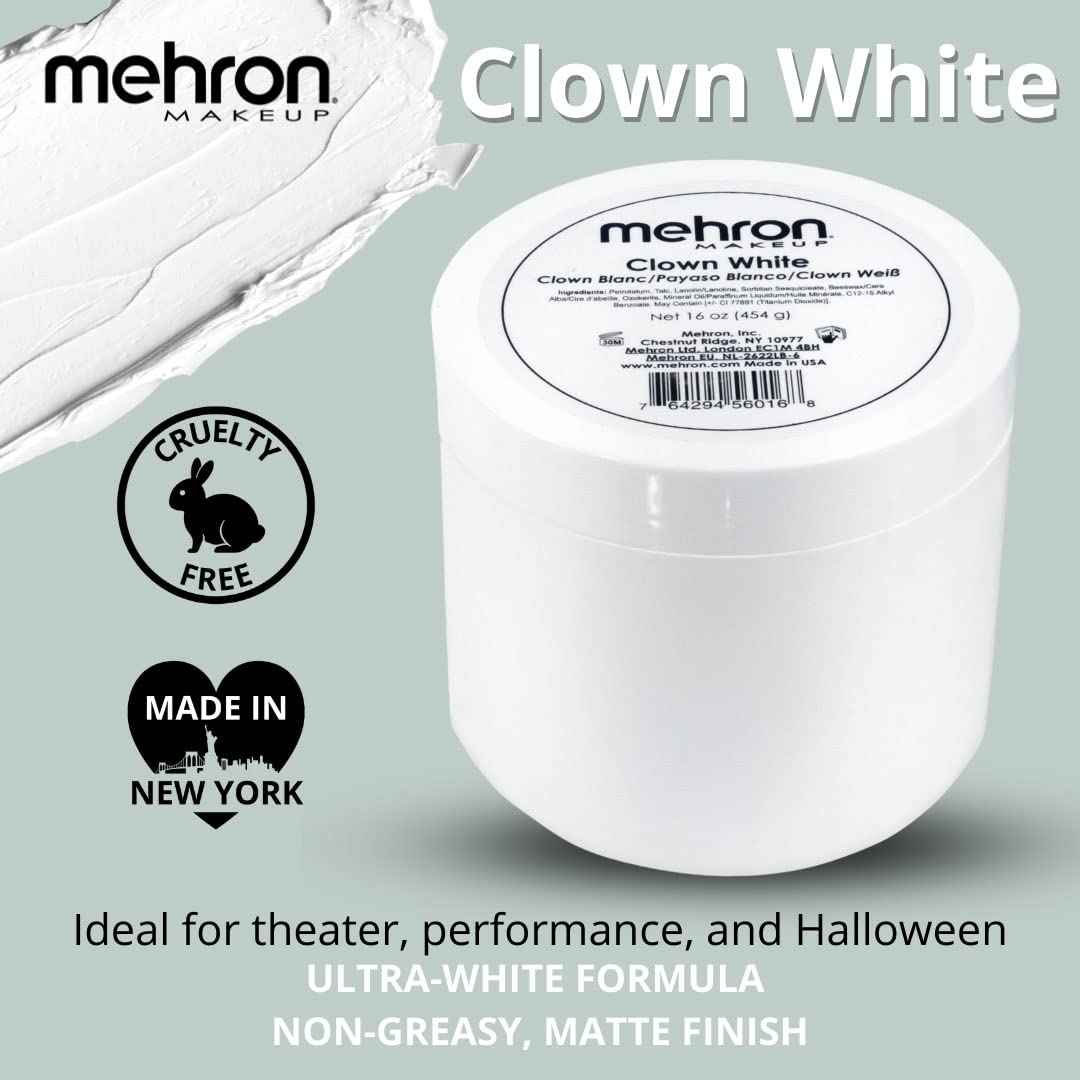 Mehron Makeup Clown White Professional Face Paint Cream Makeup | White Face Paint Makeup for Stage, Film, Cosplay, & Mime | Hall