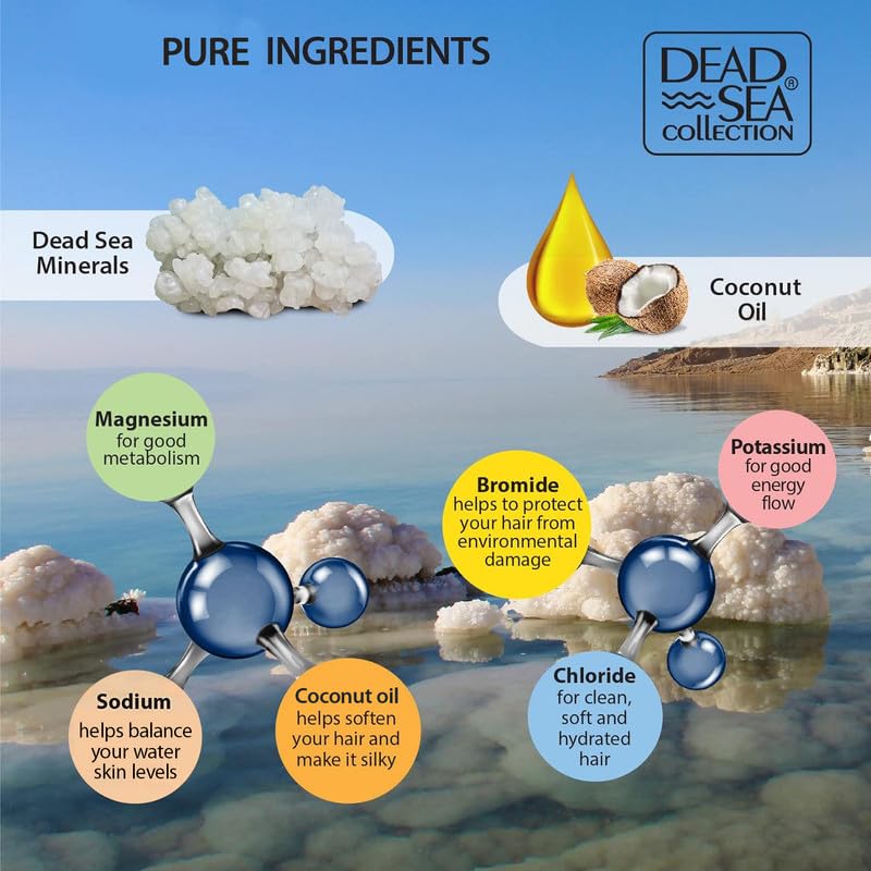Dead Sea Collection Shampoo and Conditioner Set with Coconut Oil - Hydrating Softening Hair Products with Dead Sea Minerals for