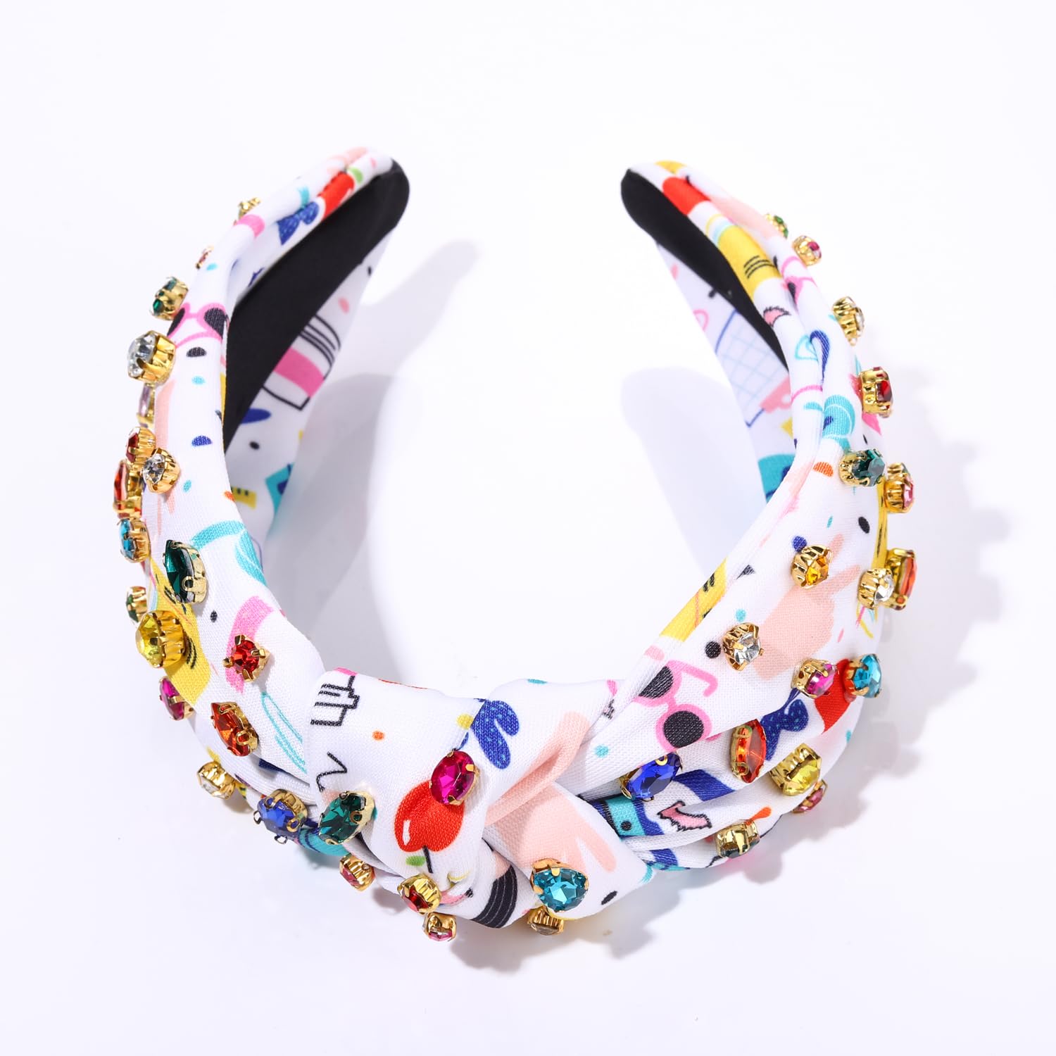 Hzeyn Teacher Headband Apple Pencil Knotted Headband Pearl Crystal Embellished Back To School Headbands Teacher Must Haves Hair