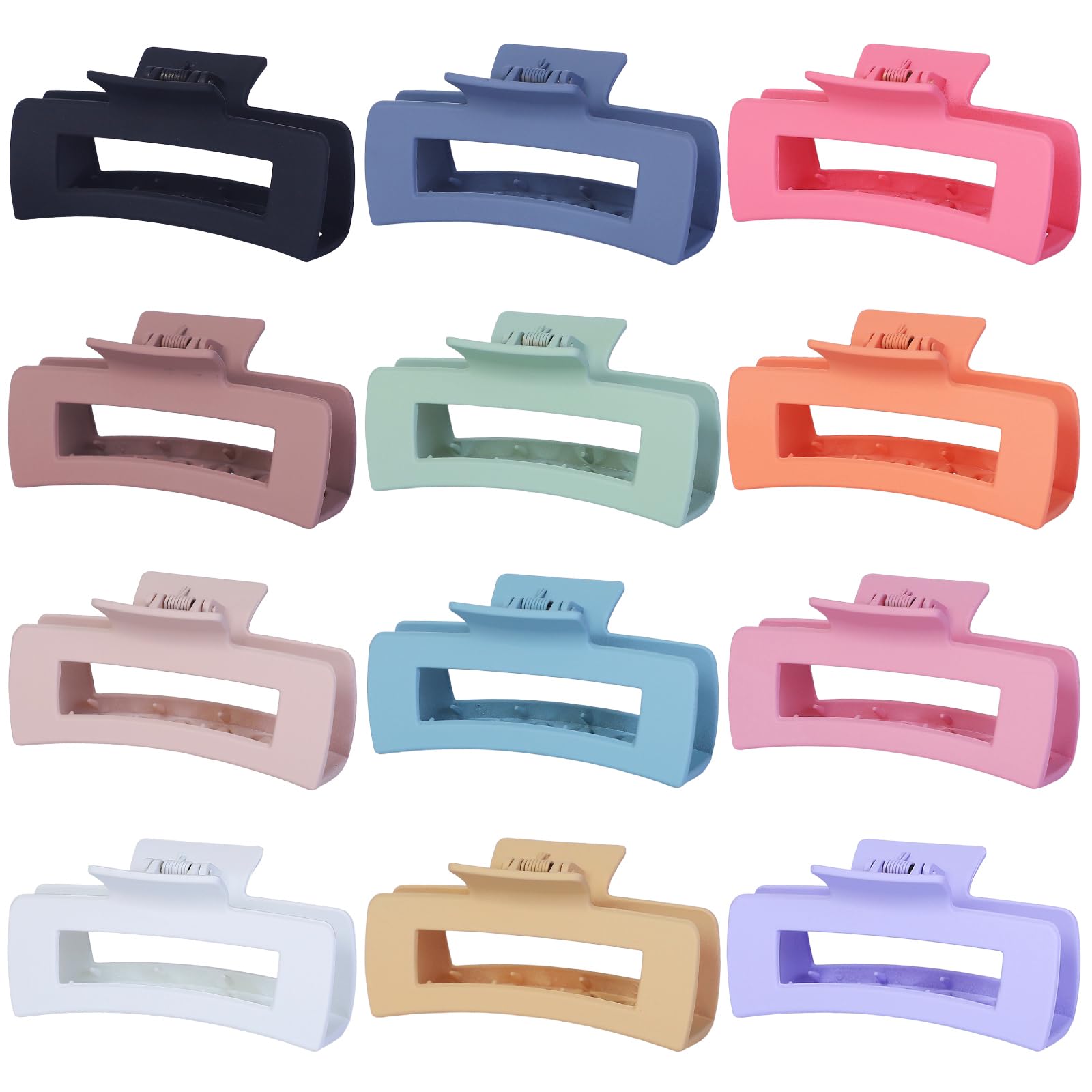 Sisiaipu 4.1 Inch Jumbo Hair Clips - 12 Pcs Colorful Square Jaw Clips For Thick Hair, Women And Girls Hair Accessories