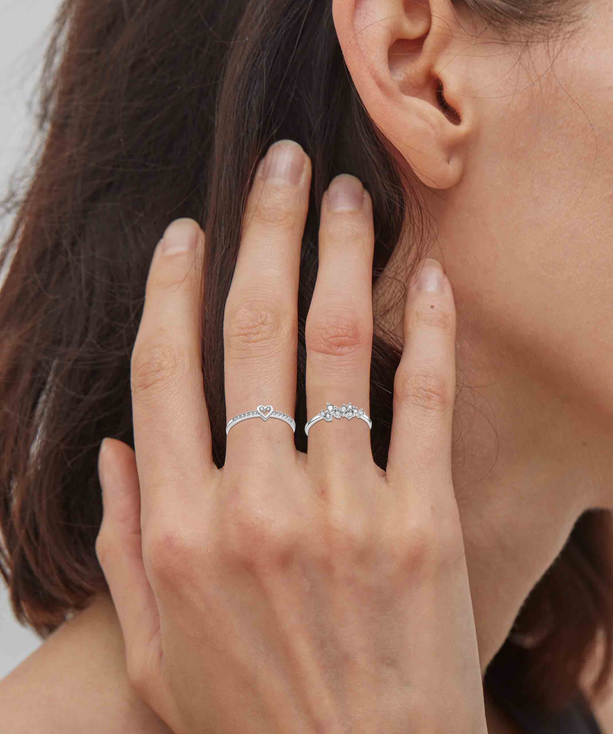 RLMOON 8PCS Silver Stacking Ring Set for Women Teen Danity Thumb Stackable Rings Heart CZ Promise Eternity Rings Plain Band Size