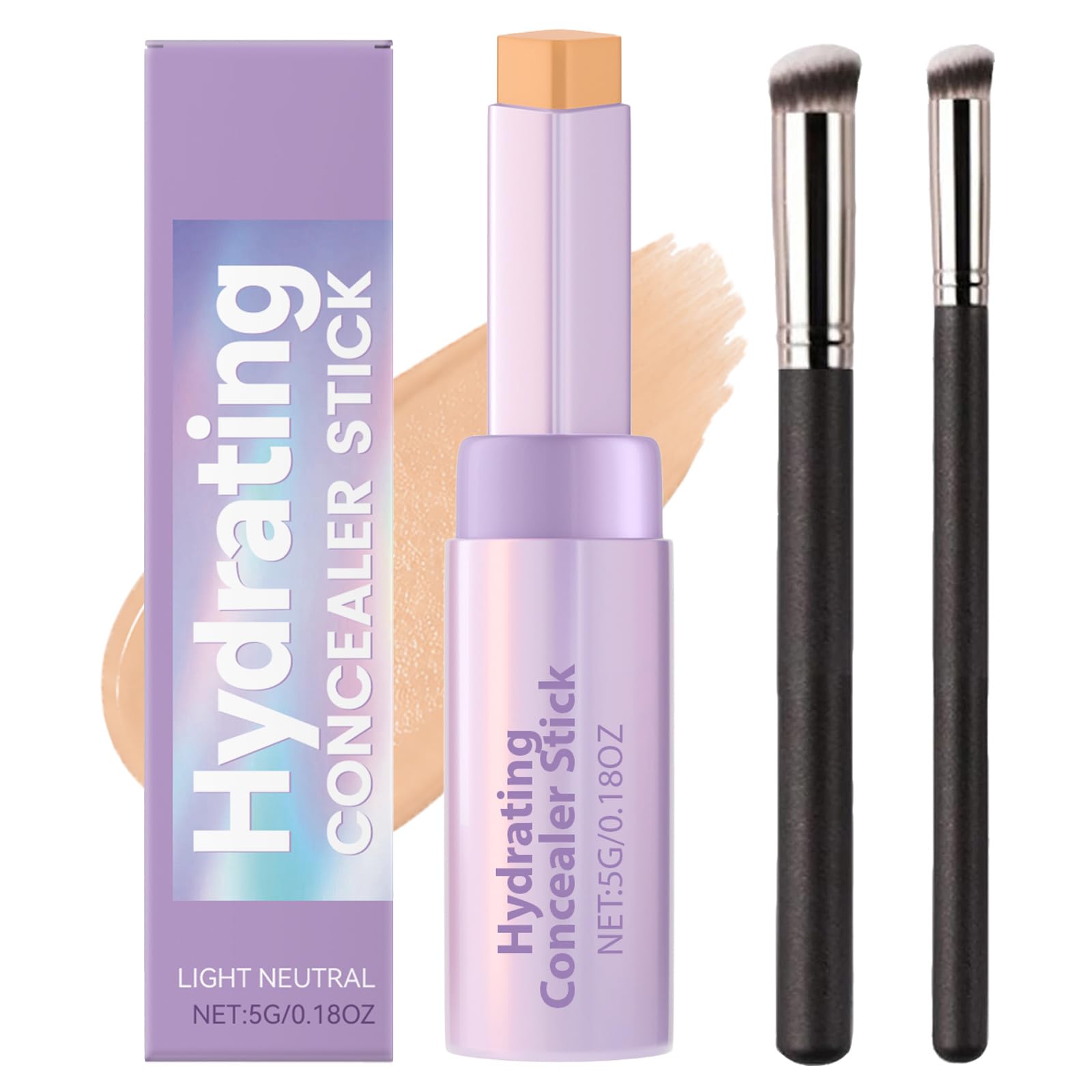 FNOLECY Concealer Stick, Full Coverage With Two Brushes 02#Natural