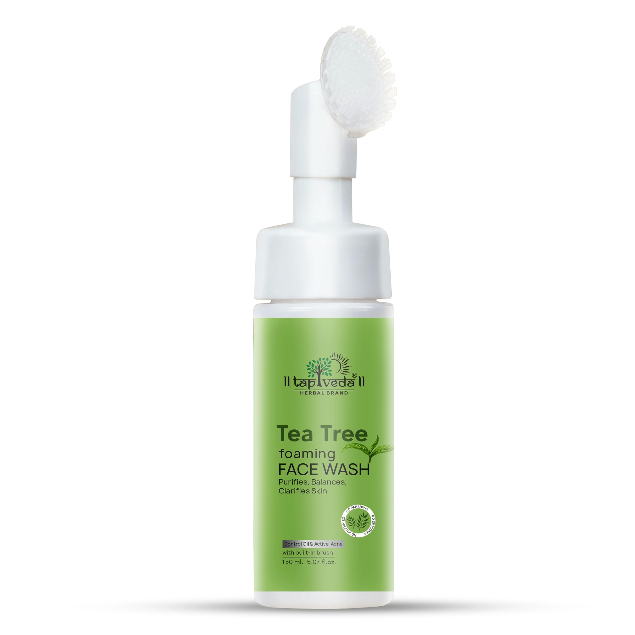 Tapveda Tea Tree Foaming Face Wash 150Ml | For Fight Dark Spots & Control Oil | BuiltIn Brush For Deep Cleansing | Daily Use Re
