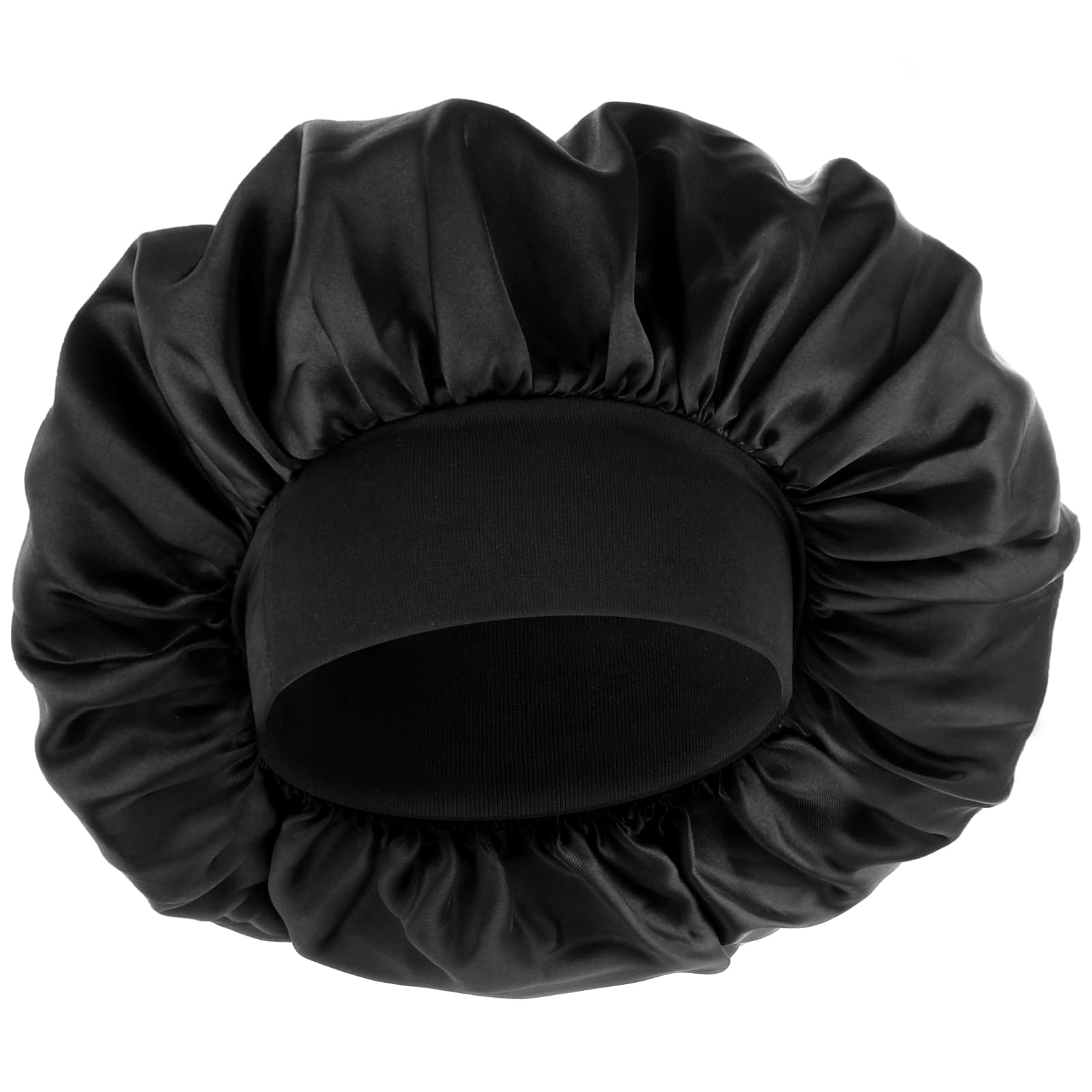 WLLHYF Silk Bonnet for Men, Satin Bonnet Double Layer Elastic Band Silk Sleep Cap Black Soft Adjustable Hair Cap Hair Wrap Large