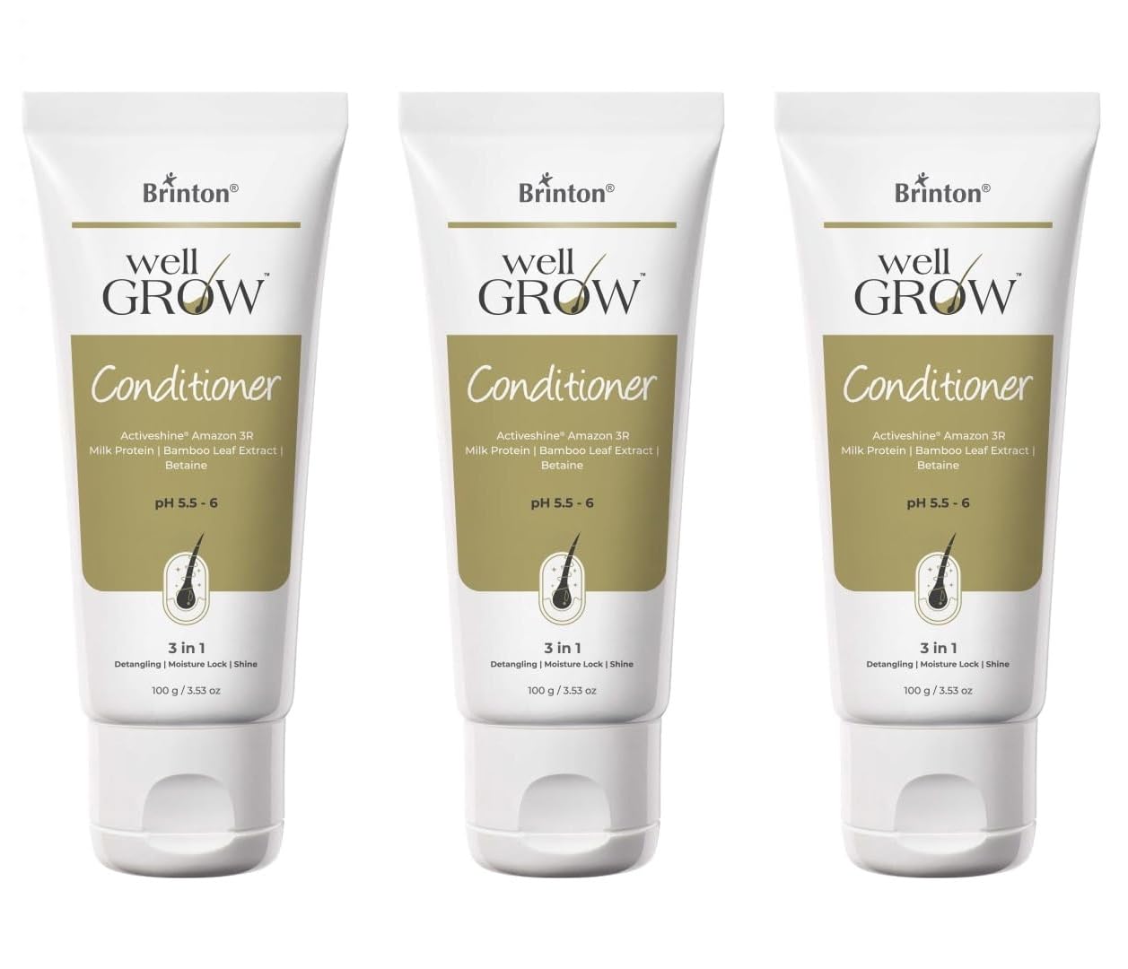 Brinton Wellgrow Hair Conditioner For Smooth & Strong Hair | With Milk Protein, Bamboo Leaf Extract & Active Shine Amazon 3R | D