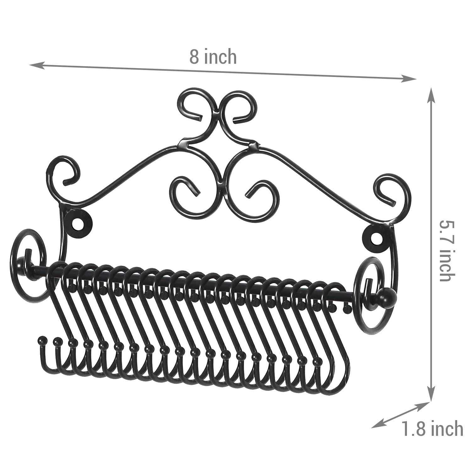 MyGift Set of 2 Jewelry Organizer - Wall Mounted Black Metal Scrollwork Design Necklace Holder Jewelry Display Storage Rack with