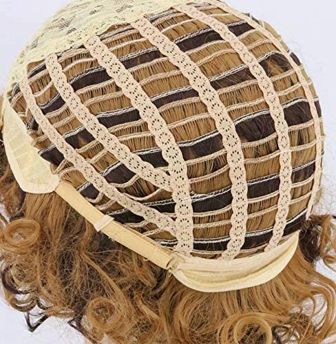 Topcosplay 3 Pieces Set Men Wigs Necklace Moustache Short Curly Halloween Wigs Blonde Mixed Brown, Glasses Not Included