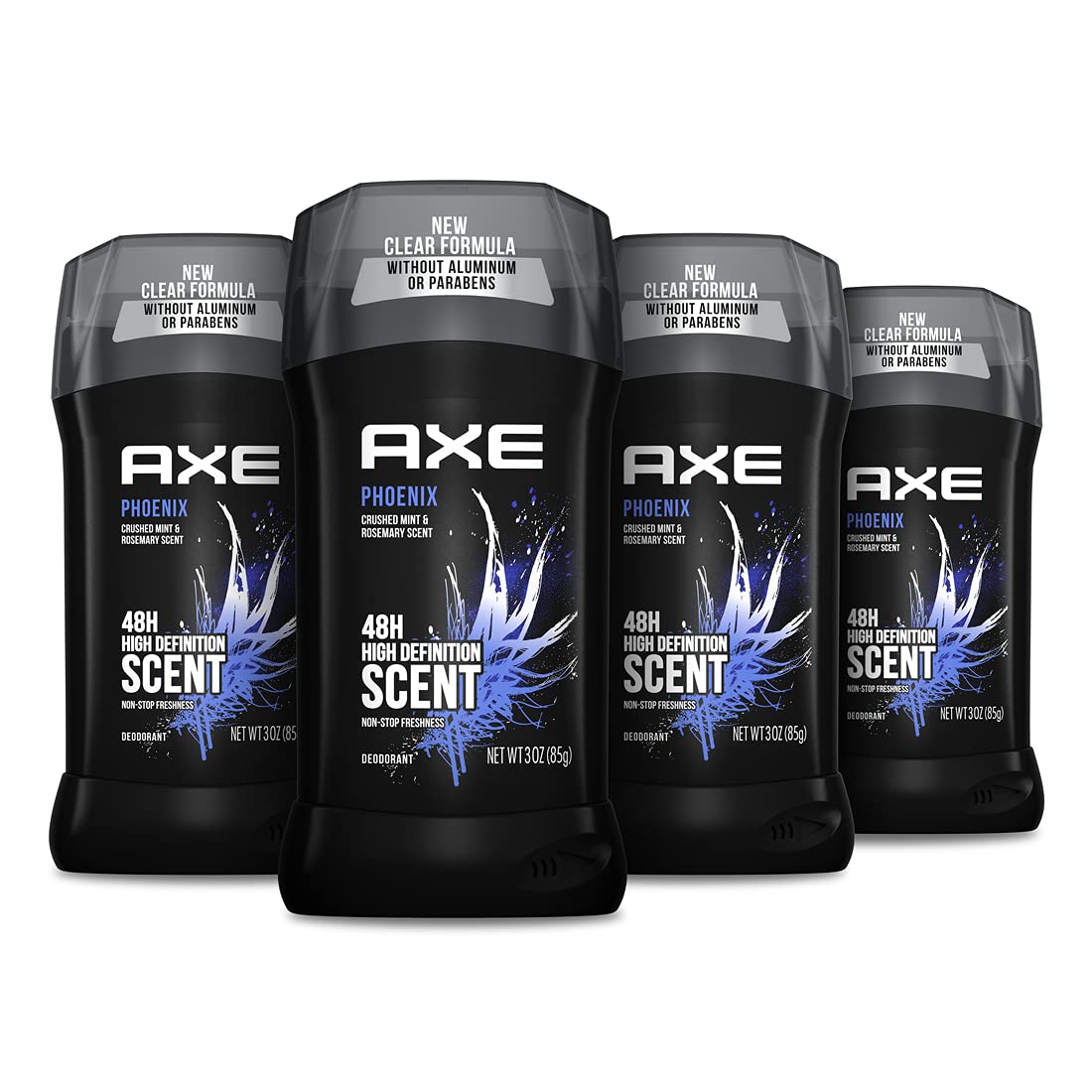 AXE Phoenix Deodorant for Men, 48H Odor Protection, Crushed Mint & Rosemary, 3 Ounce (Pack of 4), Aluminum Free, Black