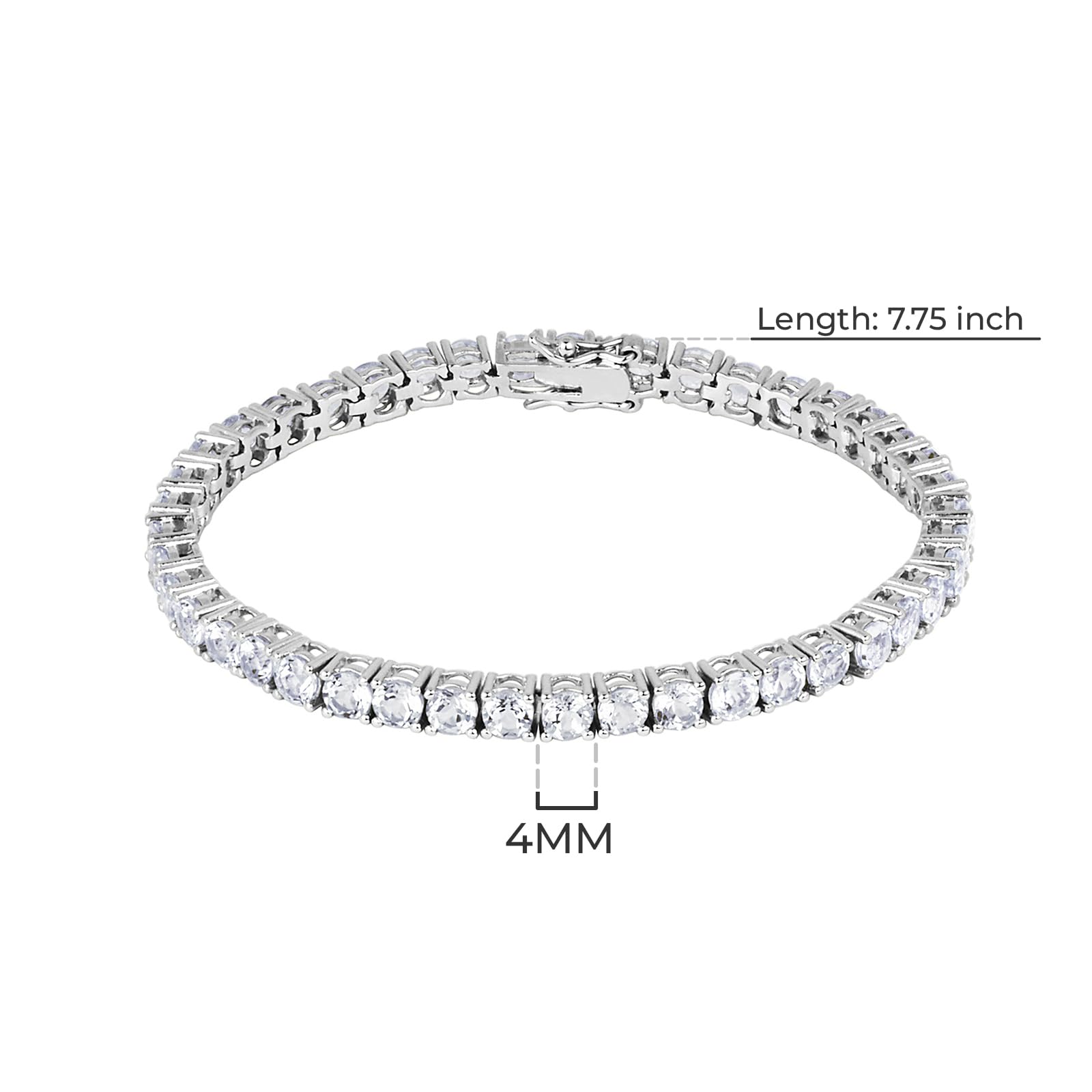 Amazon Essentials Platinum Plated Sterling Silver Round Cut Cubic Zirconia Tennis Bracelet (4mm), 7.75 (previously Amazon Collec