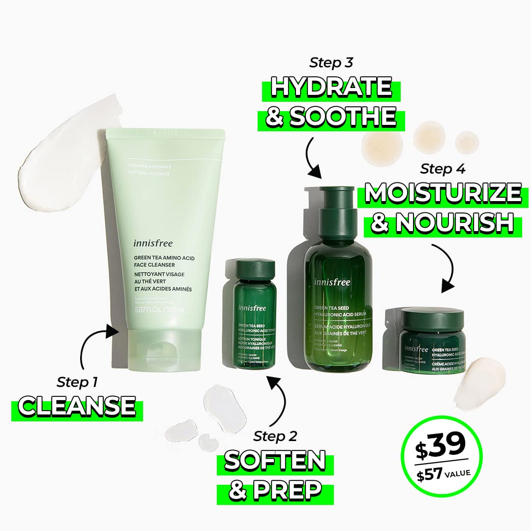 Innisfree Hydration Heroes Green Tea Skincare Routine Set: Hydrate & Glow With Antioxidants & Amino Acids
