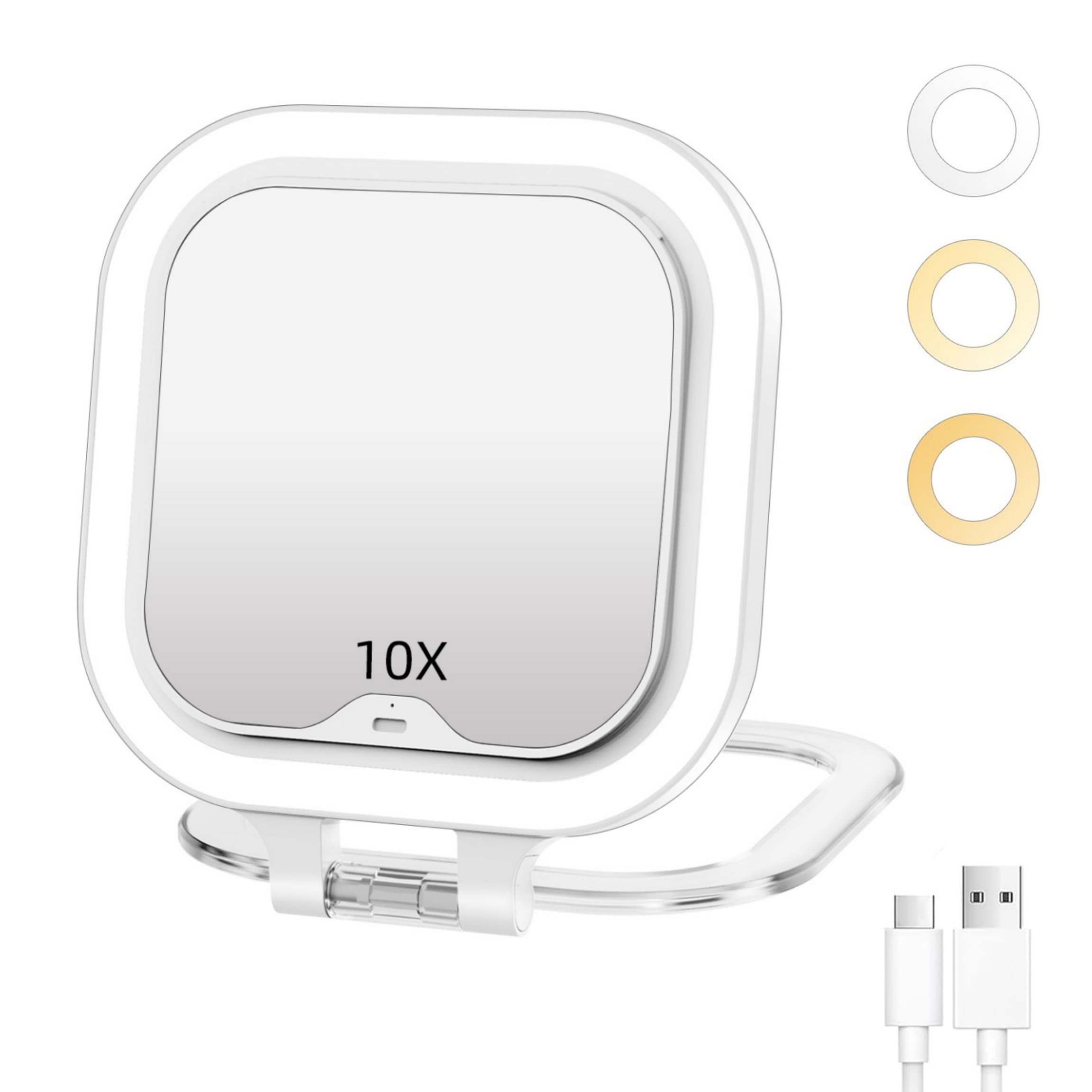 Funtouch Travel Makeup Mirror With Lights, Rechargeable 1X10X Magnifying Lighted Compact Mirror With 3 Color Light, Double Sided