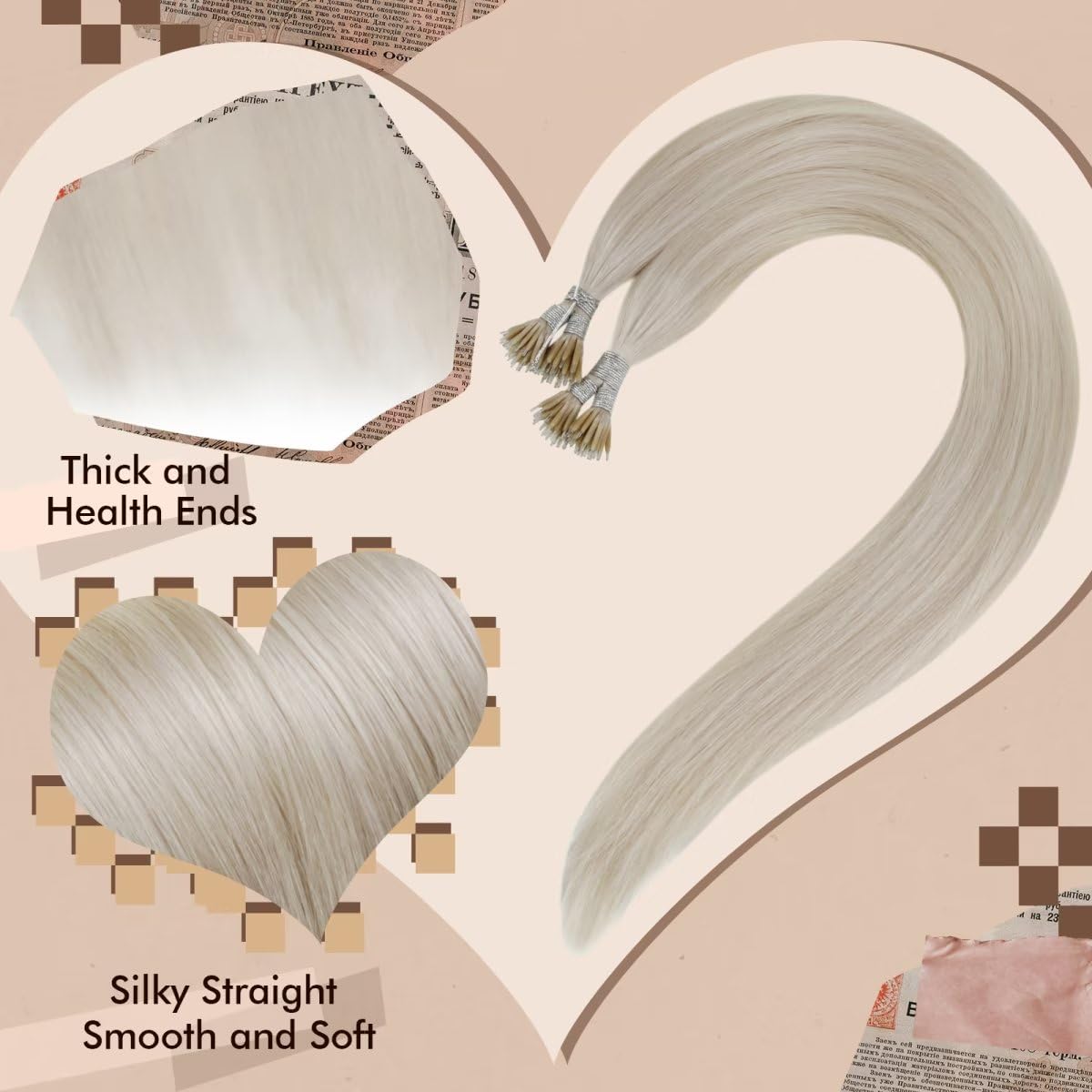 Hetto Blonde Nano Link Human Hair Extensions #60 Platinum Blonde Nano Beads Extensions Human Hair 16 Inch Remy Hair Nano Ring Ha