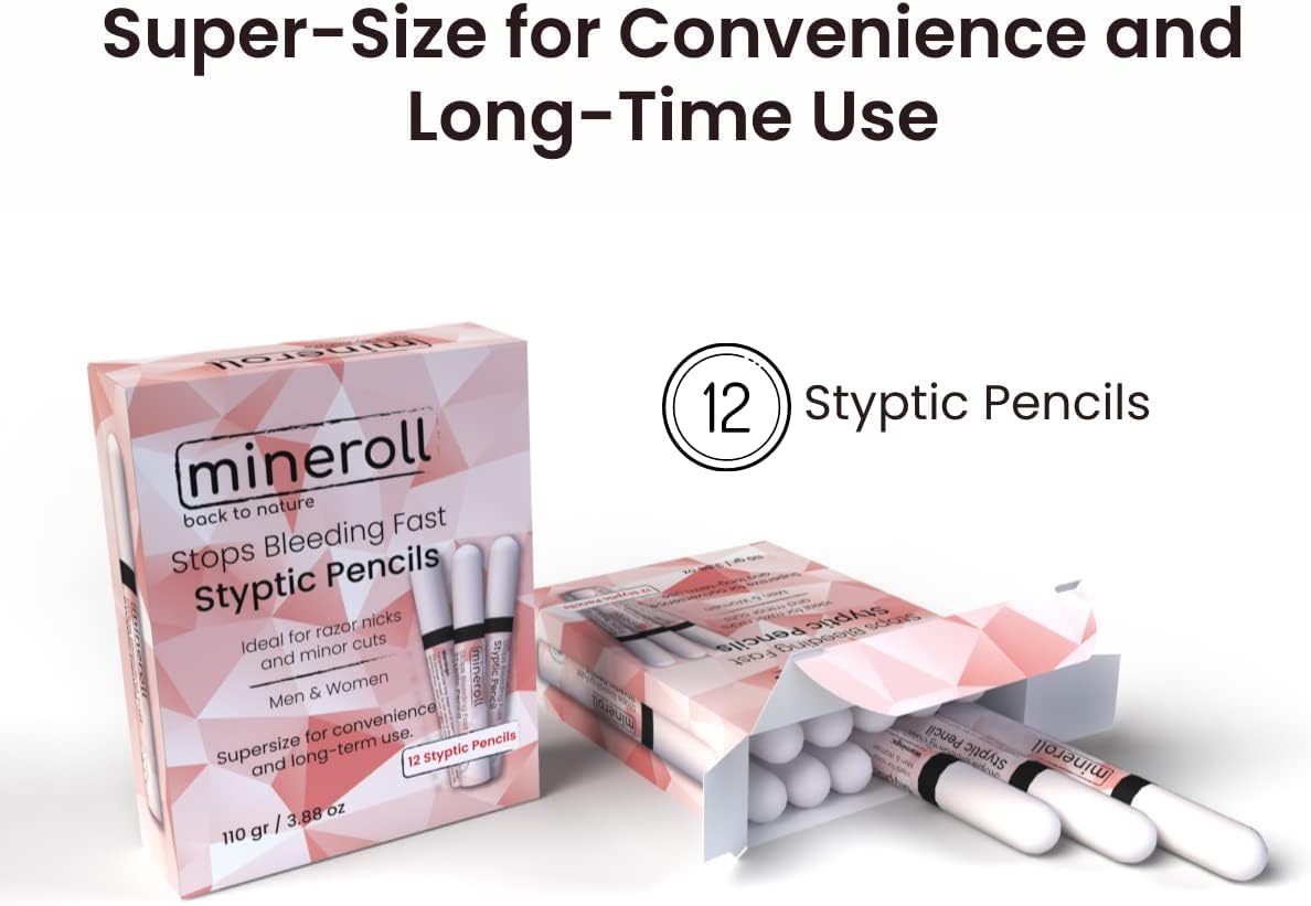 Styptic Pencils Shave Accessories (12 Pencils) Stops Bleeding Fast for Shaving Nicks, Razor Cuts for Men & Women - Sanitary and