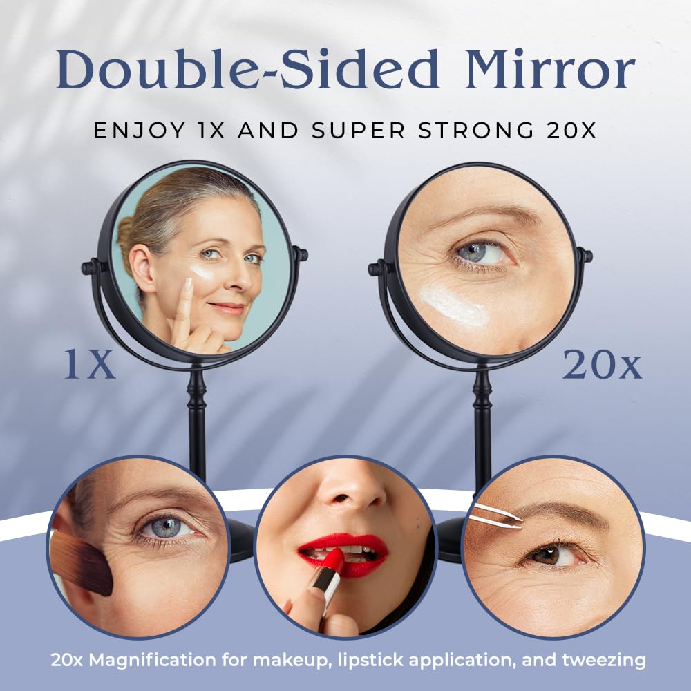 Mirrorvana 20X Magnified Makeup Mirror With Stand - Double Sided 20X And 1X Cosmetic Mirror For Make Up Desk, Dressing Table, Ba