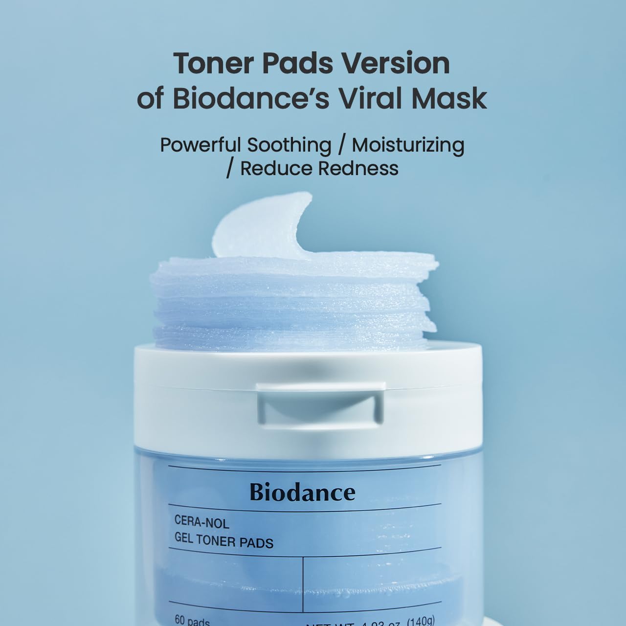 Biodance Cera-Nol Gel Toner Pads | Hydrating, Soothing Korean Toner Pads For Sensitive Skin | 4.93 Fl.Oz.(140G), 60Pads