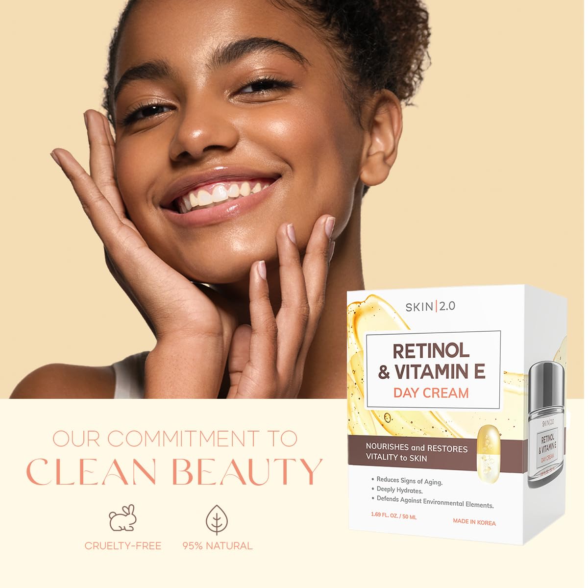 Skin 2.0 Retinol And Vitamin E Daily Face Moisturizer - Reduce Acne Scars, Hydrating, Restore Sun Damaged Skin, Anti-Aging Vitam