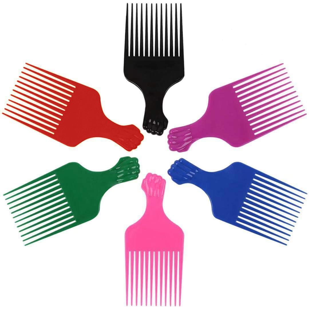Leaduway Fist Picks For Curly And Afro Hair, Plastic 6.5 Inch Lift Picks For Women And Men, Rainbow Set (6 Pcs)