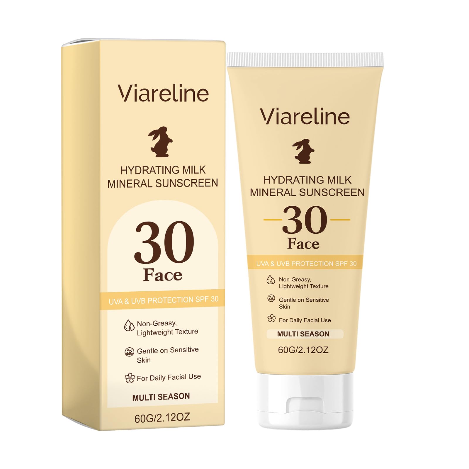 Viareline Hydrating Milk Mineral Sunscreen for Face SPF 30, 60g
